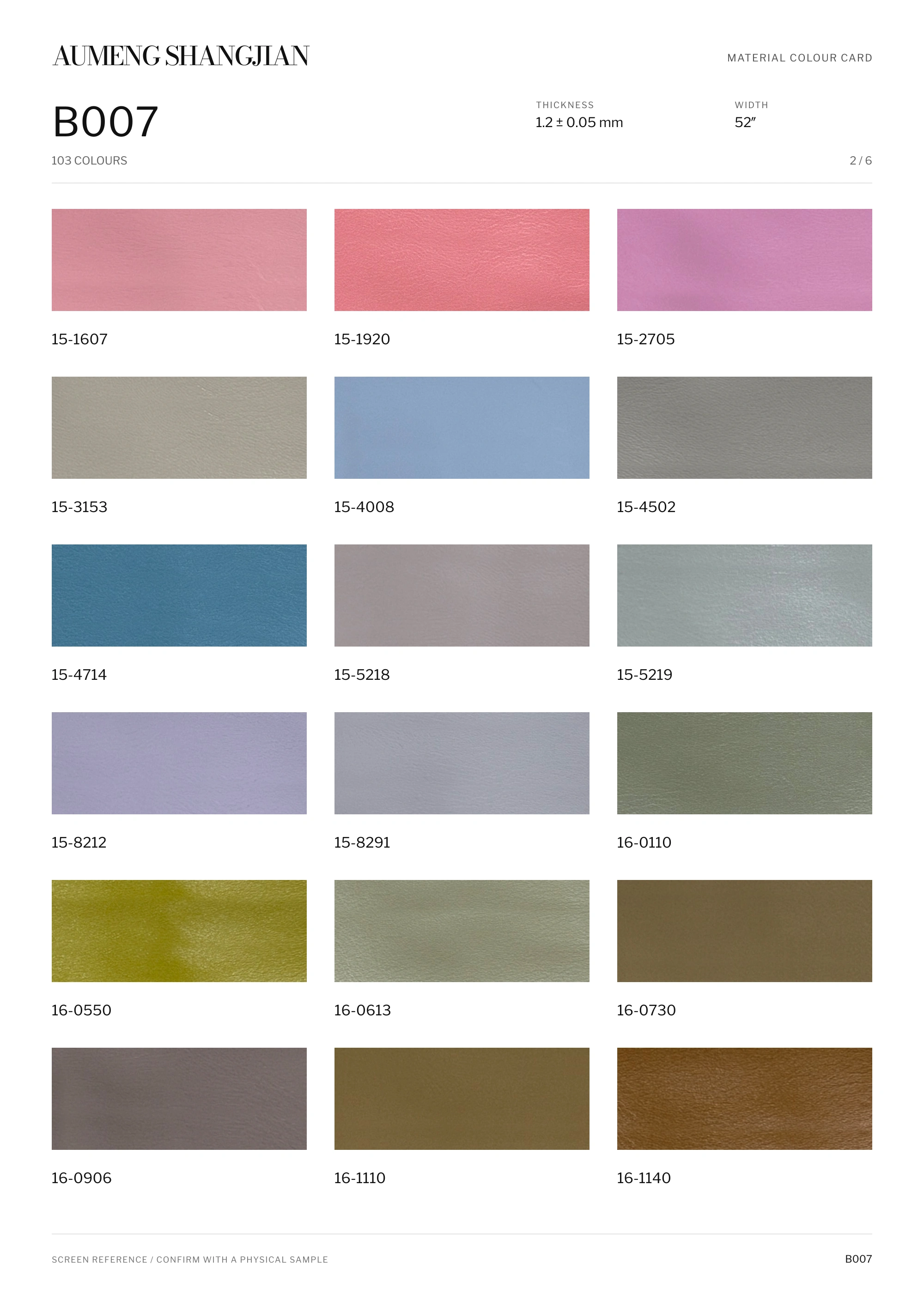 B007 Smooth surface · Electronic colour card · 2 / 6