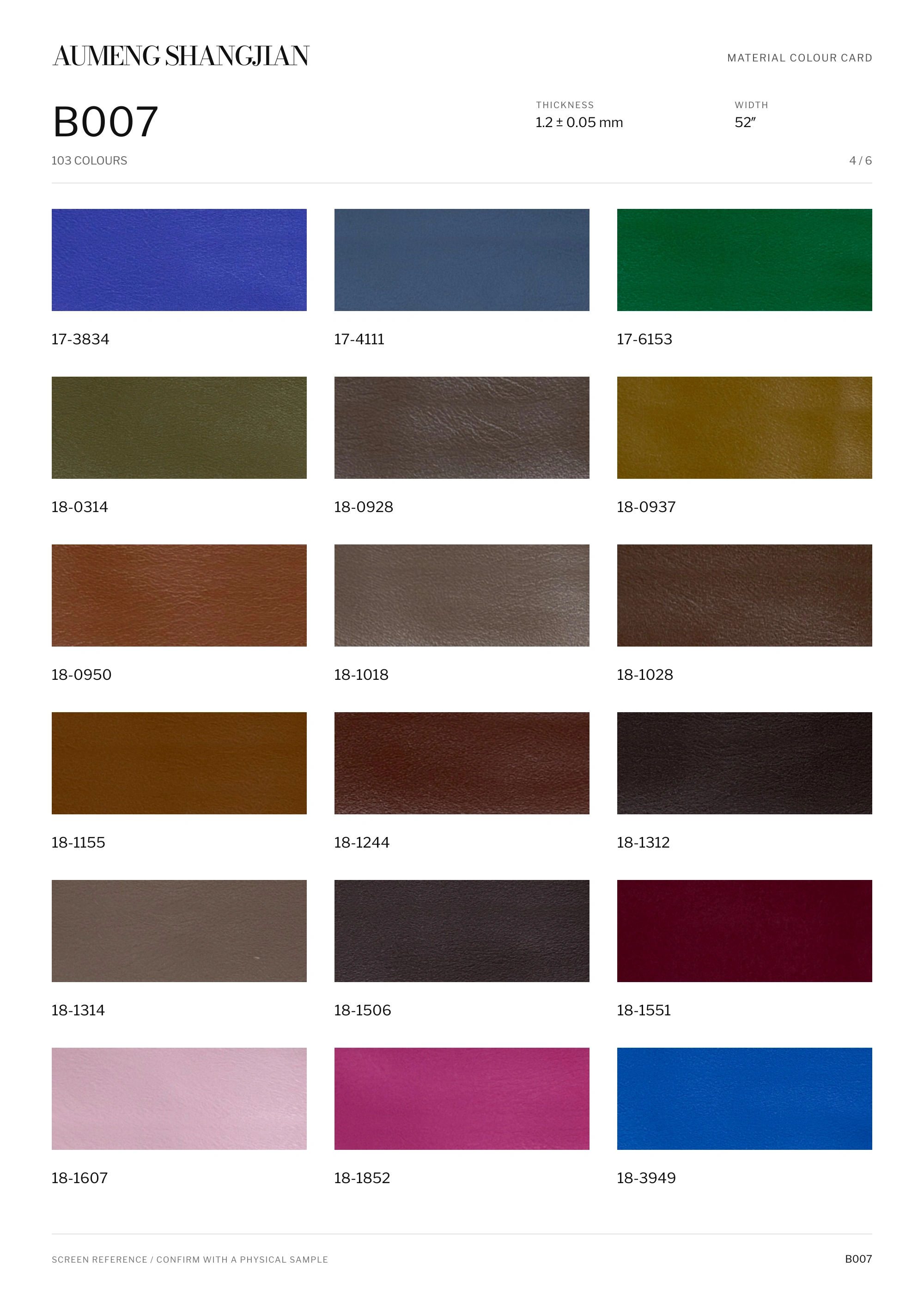 B007 Smooth surface · Electronic colour card · 4 / 6