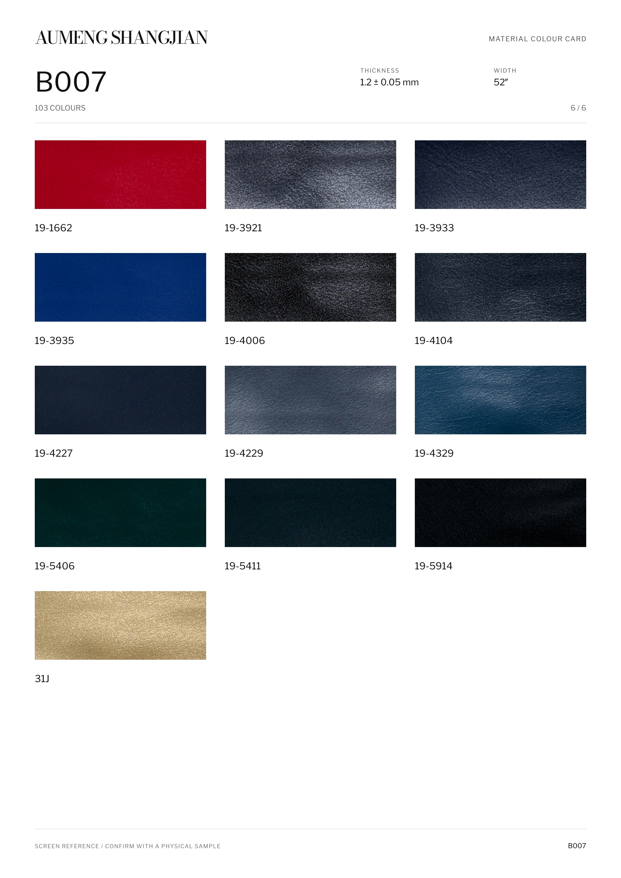 B007 Smooth surface · Electronic colour card · 6 / 6
