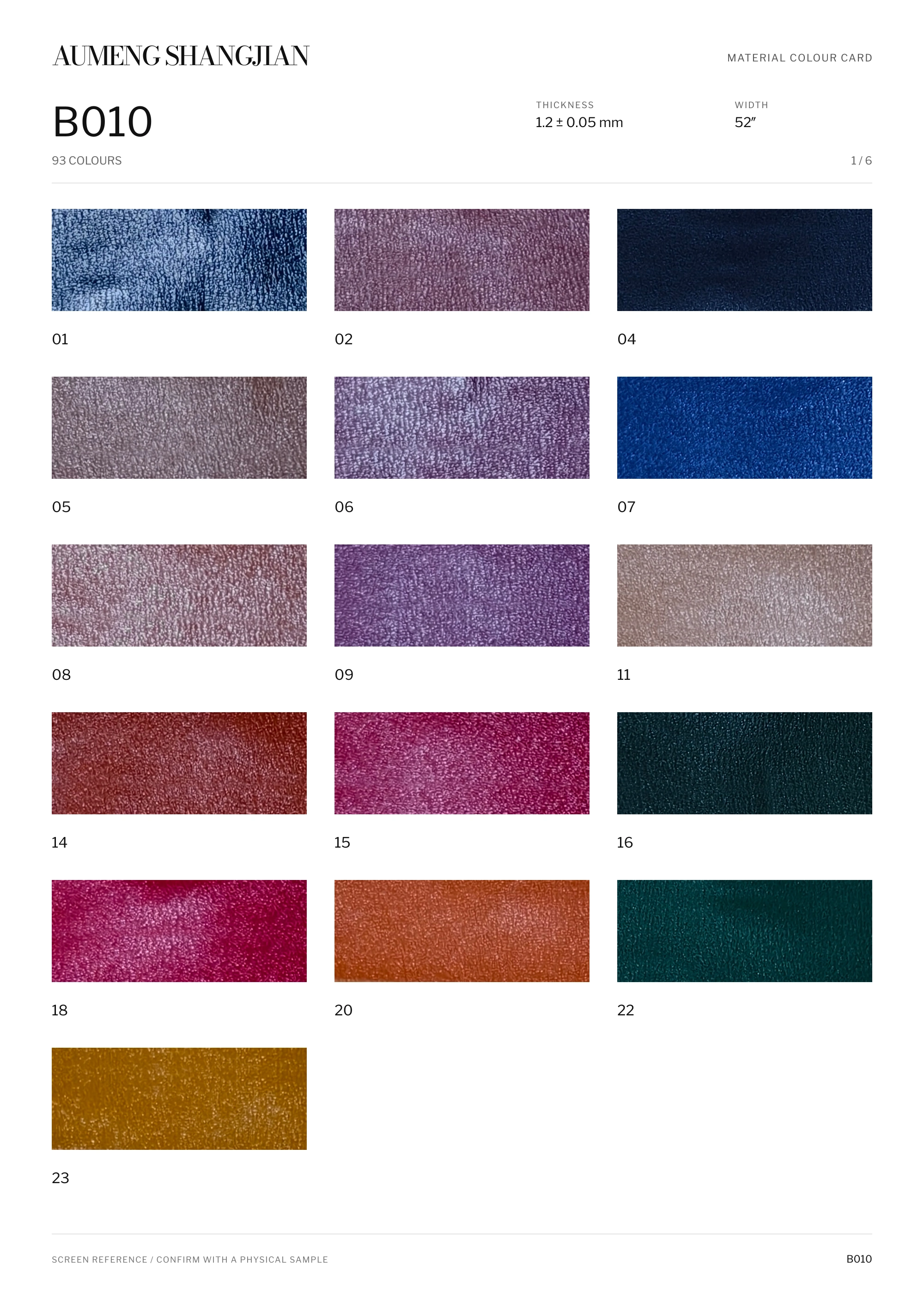 B010 Smooth surface · Electronic colour card · 1 / 6