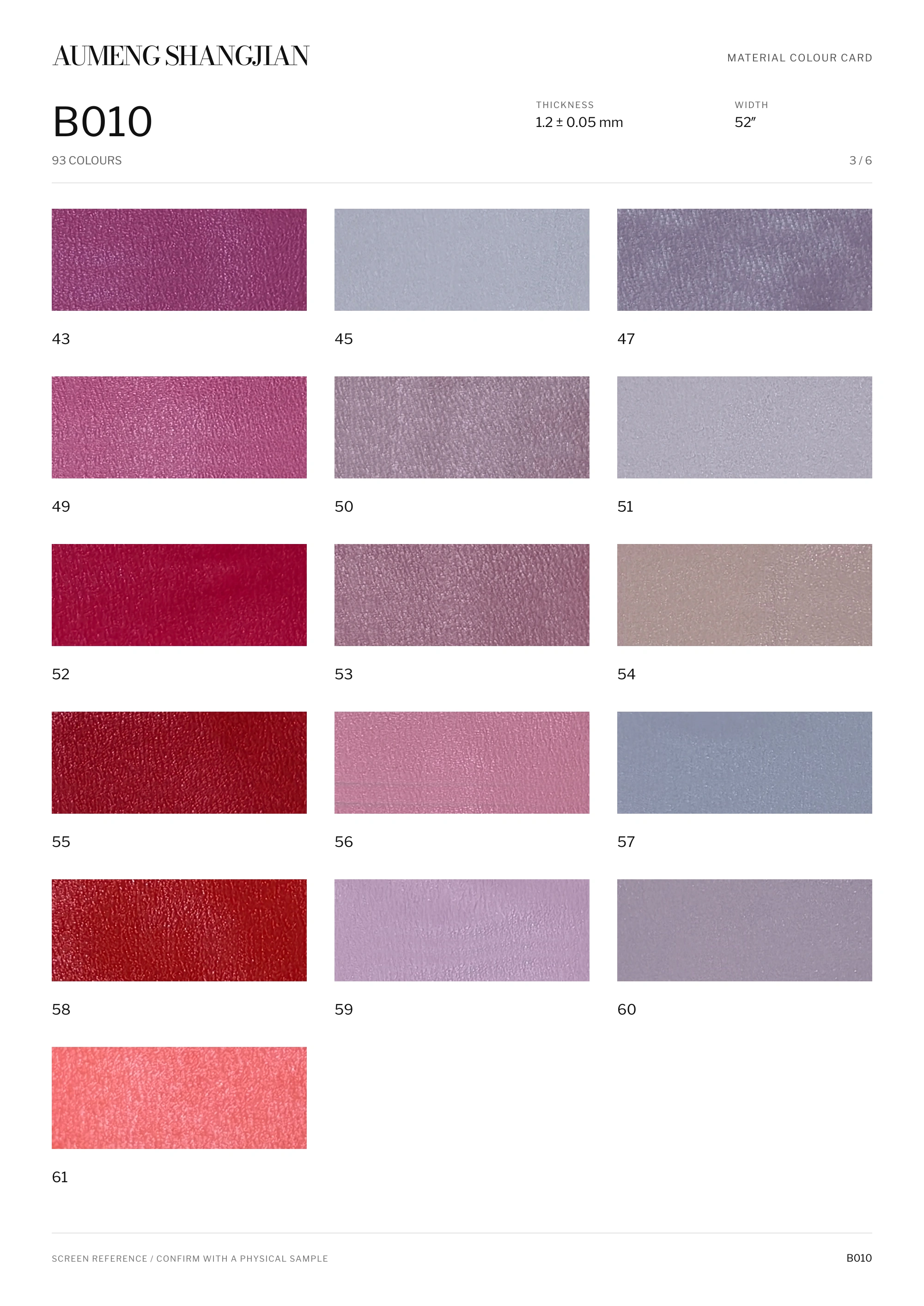 B010 Smooth surface · Electronic colour card · 3 / 6