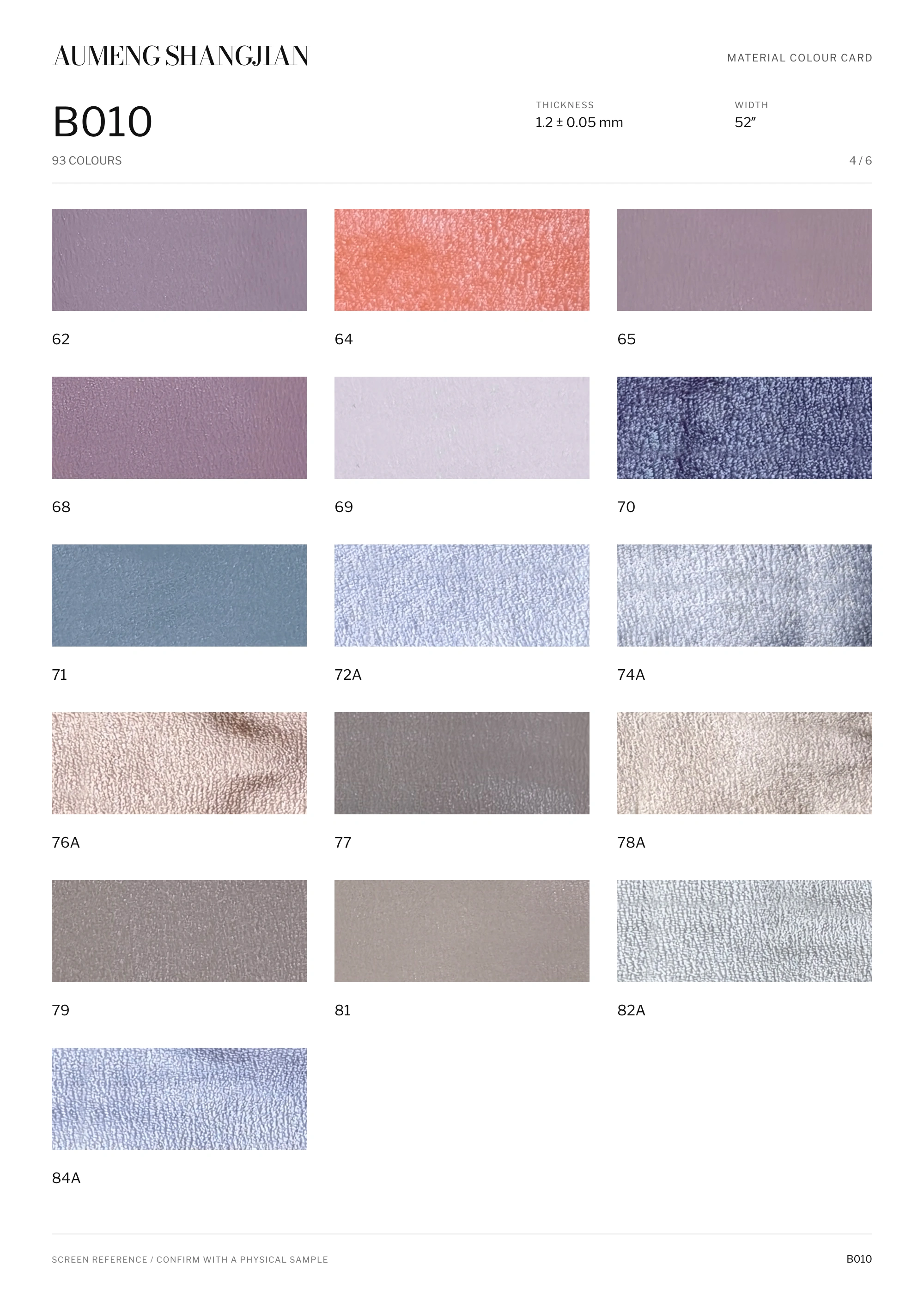 B010 Smooth surface · Electronic colour card · 4 / 6