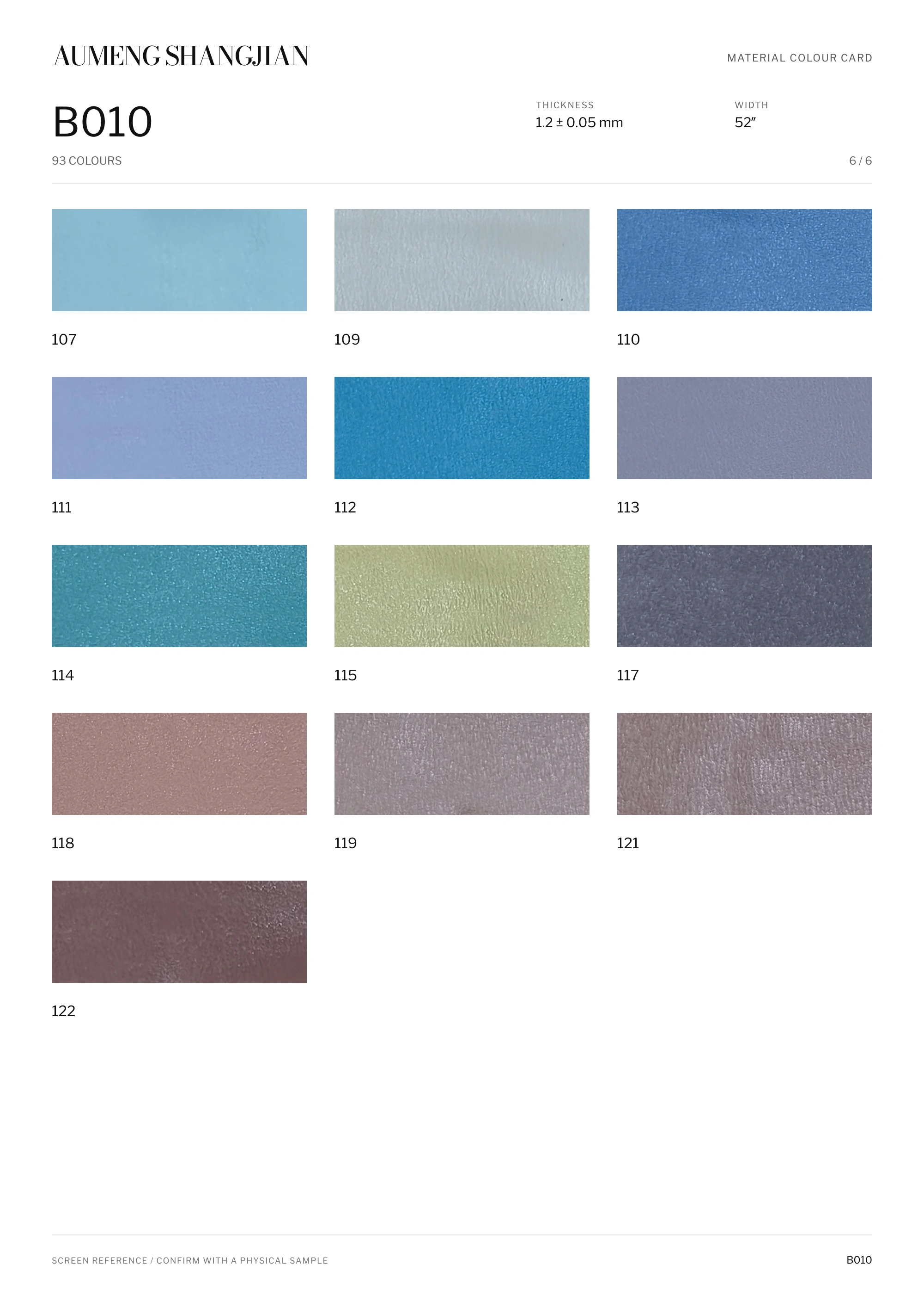 B010 Smooth surface · Electronic colour card · 6 / 6