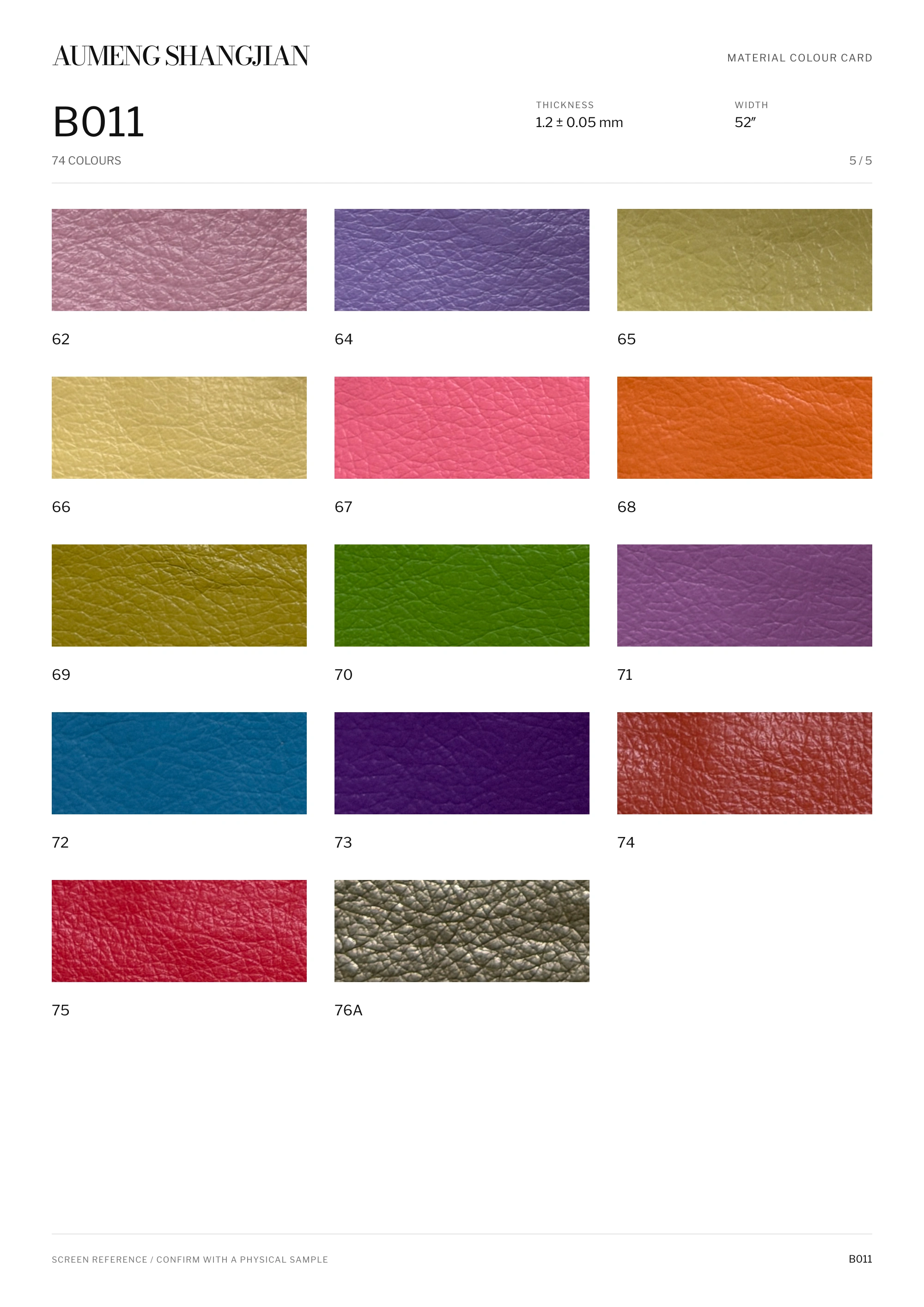 B011 Pebbled grain · Electronic colour card · 5 / 5