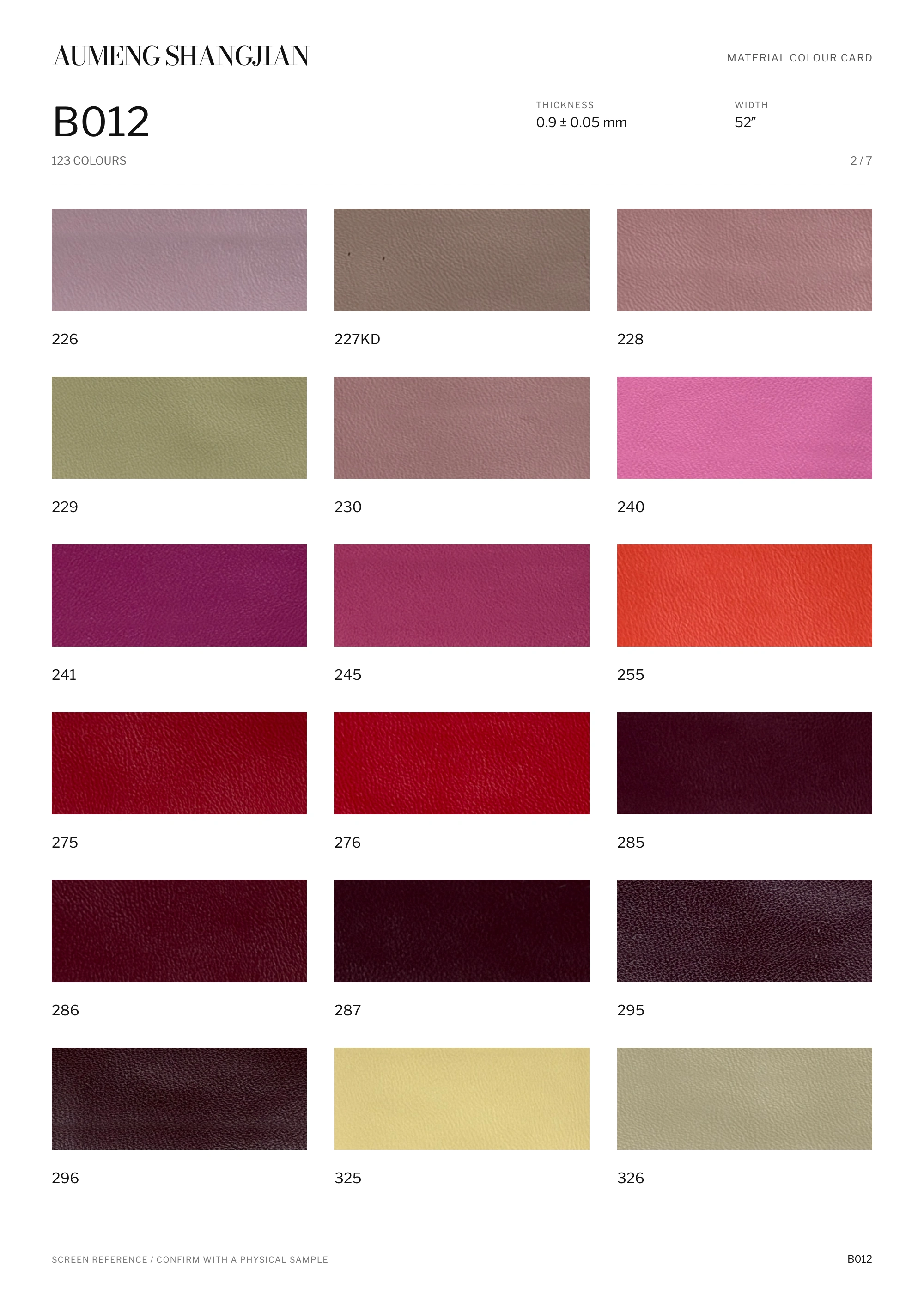B012 Nappa grain · Electronic colour card · 2 / 7