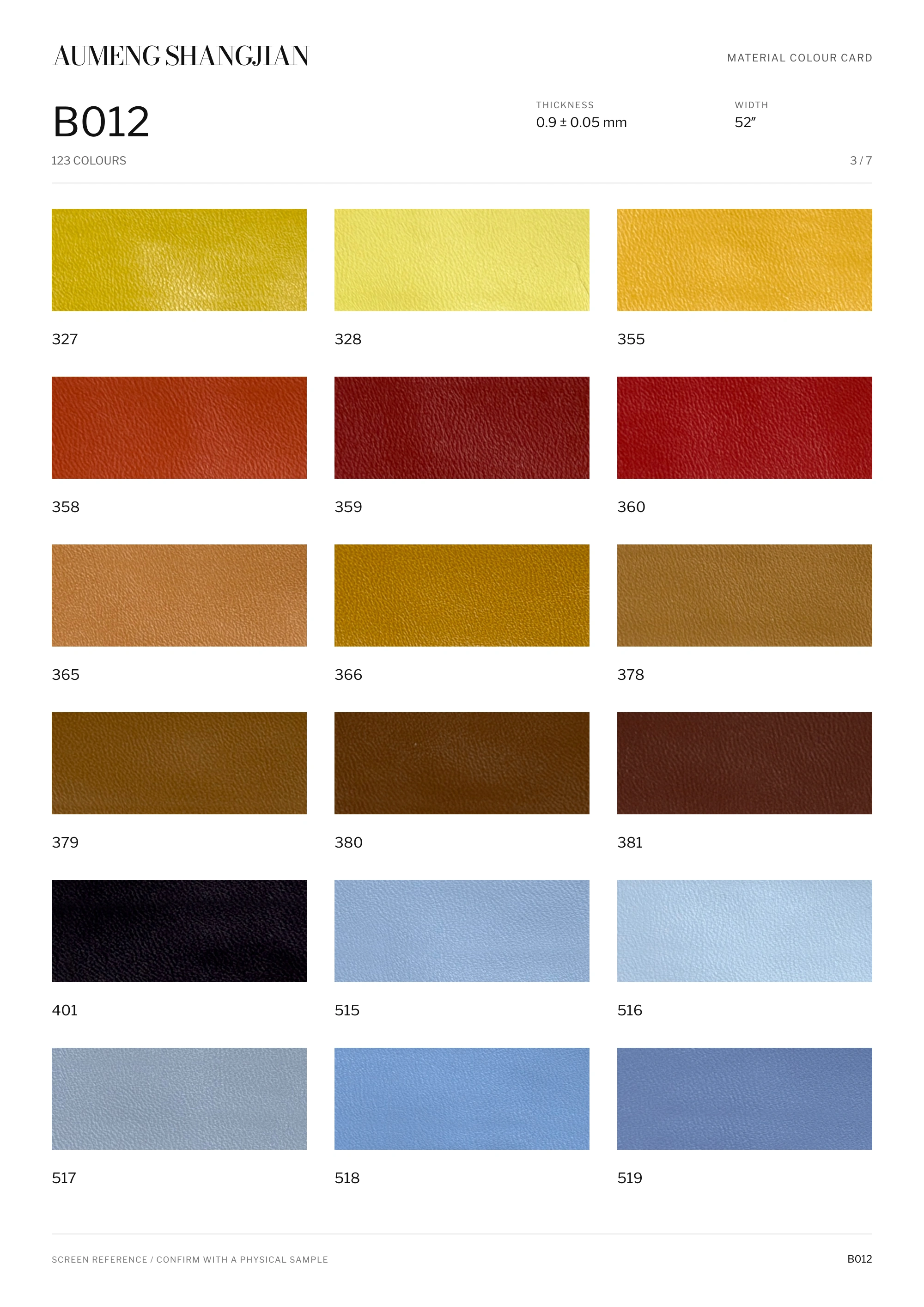 B012 Nappa grain · Electronic colour card · 3 / 7