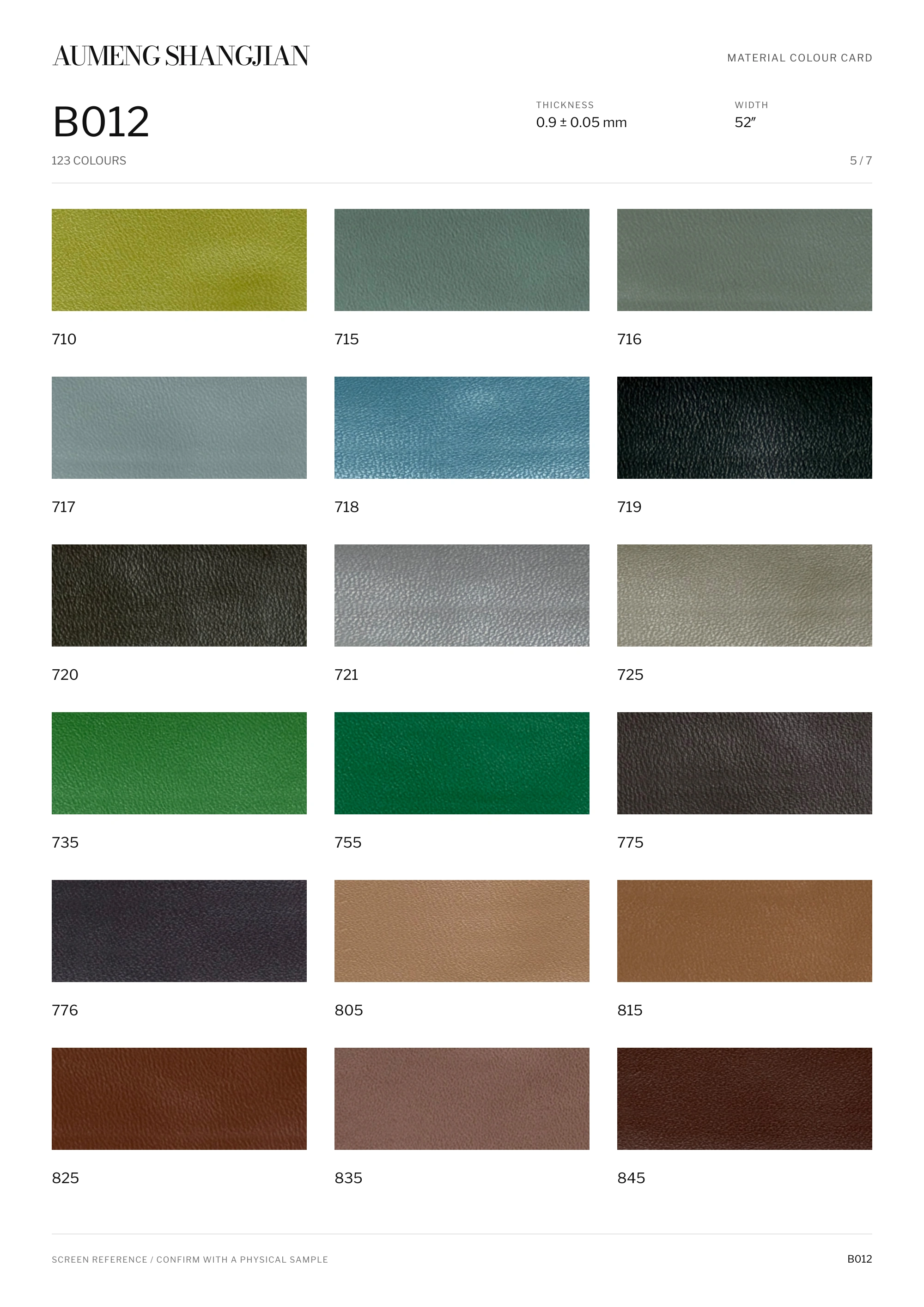 B012 Nappa grain · Electronic colour card · 5 / 7