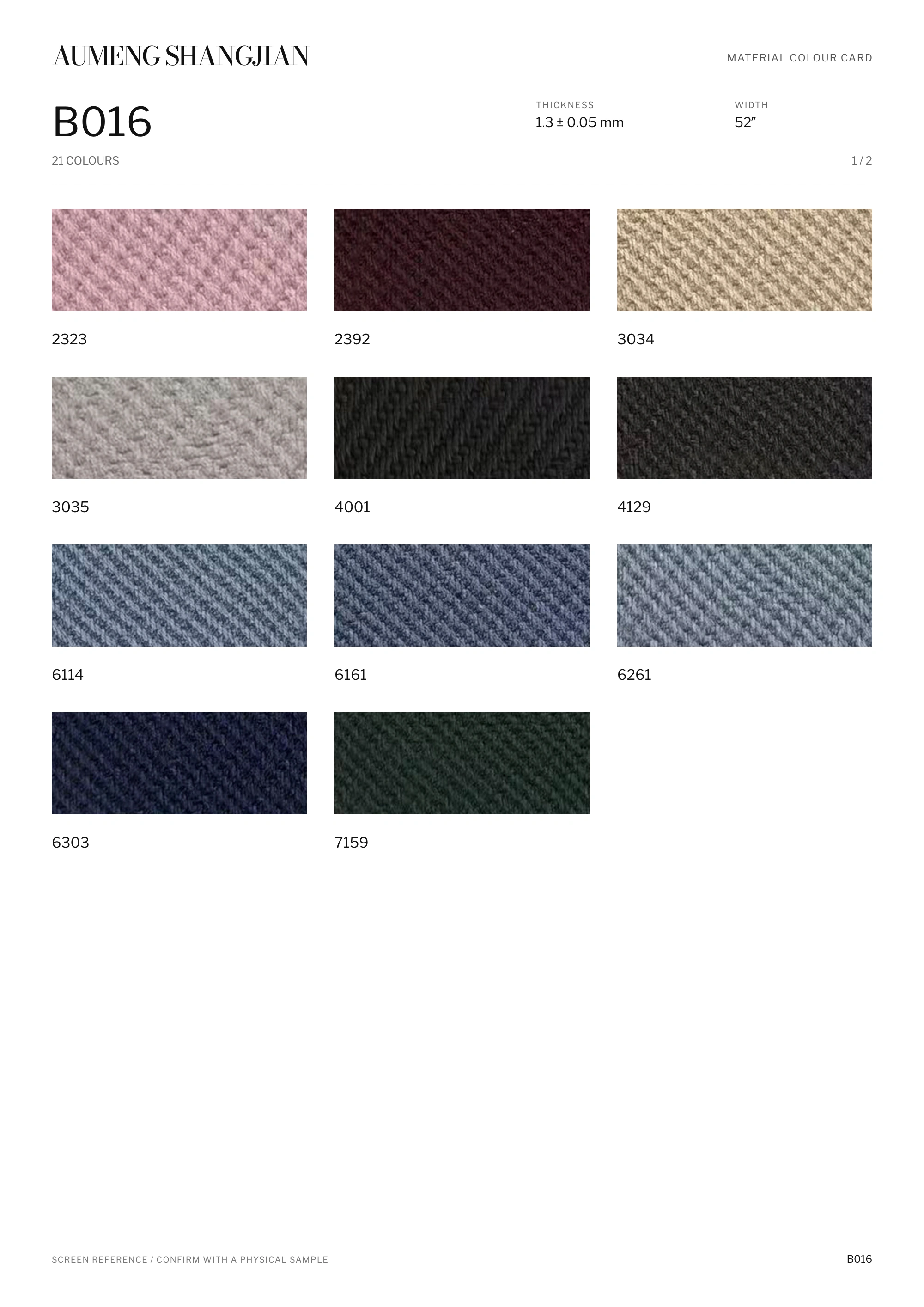 B016 Textile pattern · Electronic colour card · 1 / 2