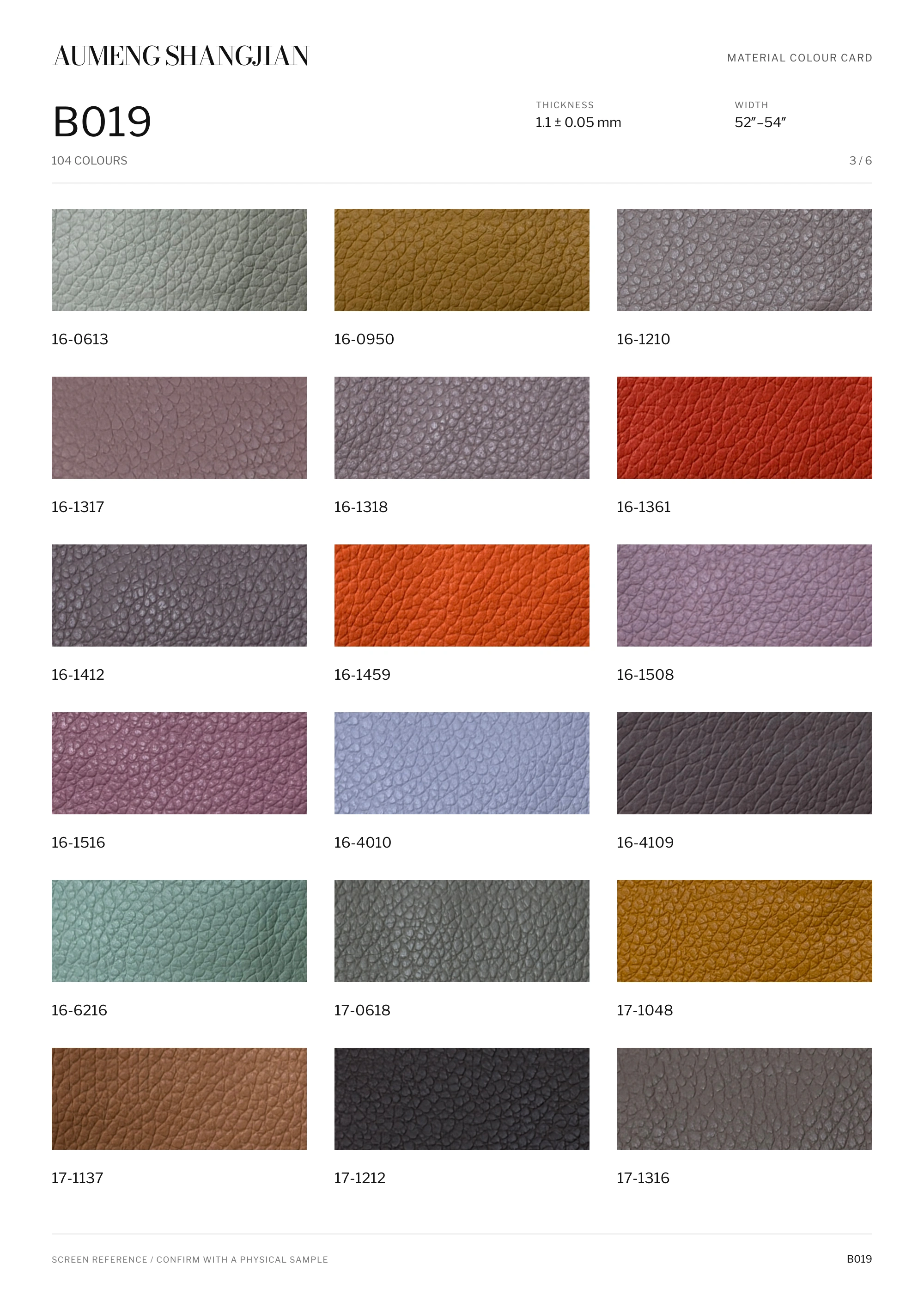 B019 Pebbled grain · Electronic colour card · 3 / 6