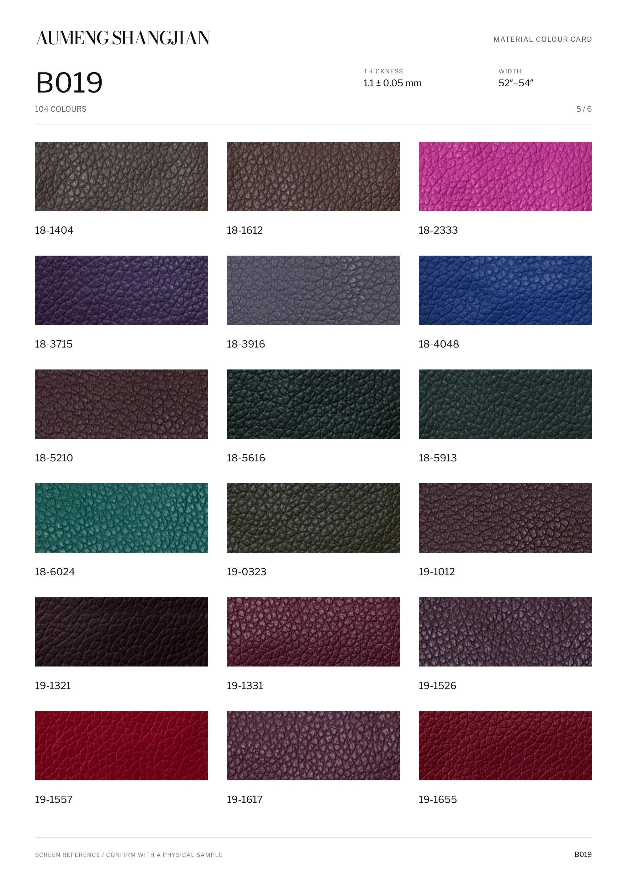 B019 Pebbled grain · Electronic colour card · 5 / 6