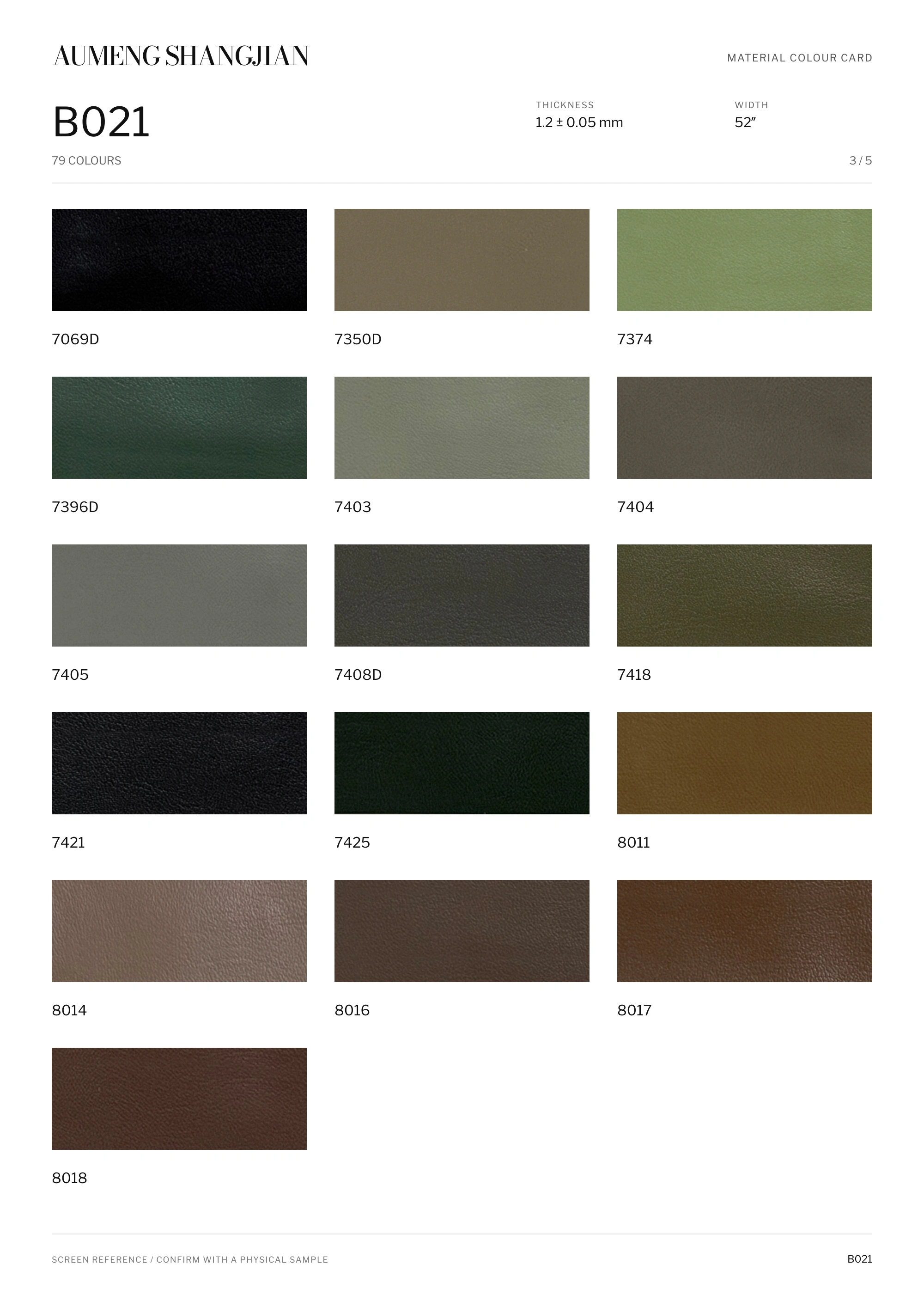B021 Nappa grain · Electronic colour card · 3 / 5