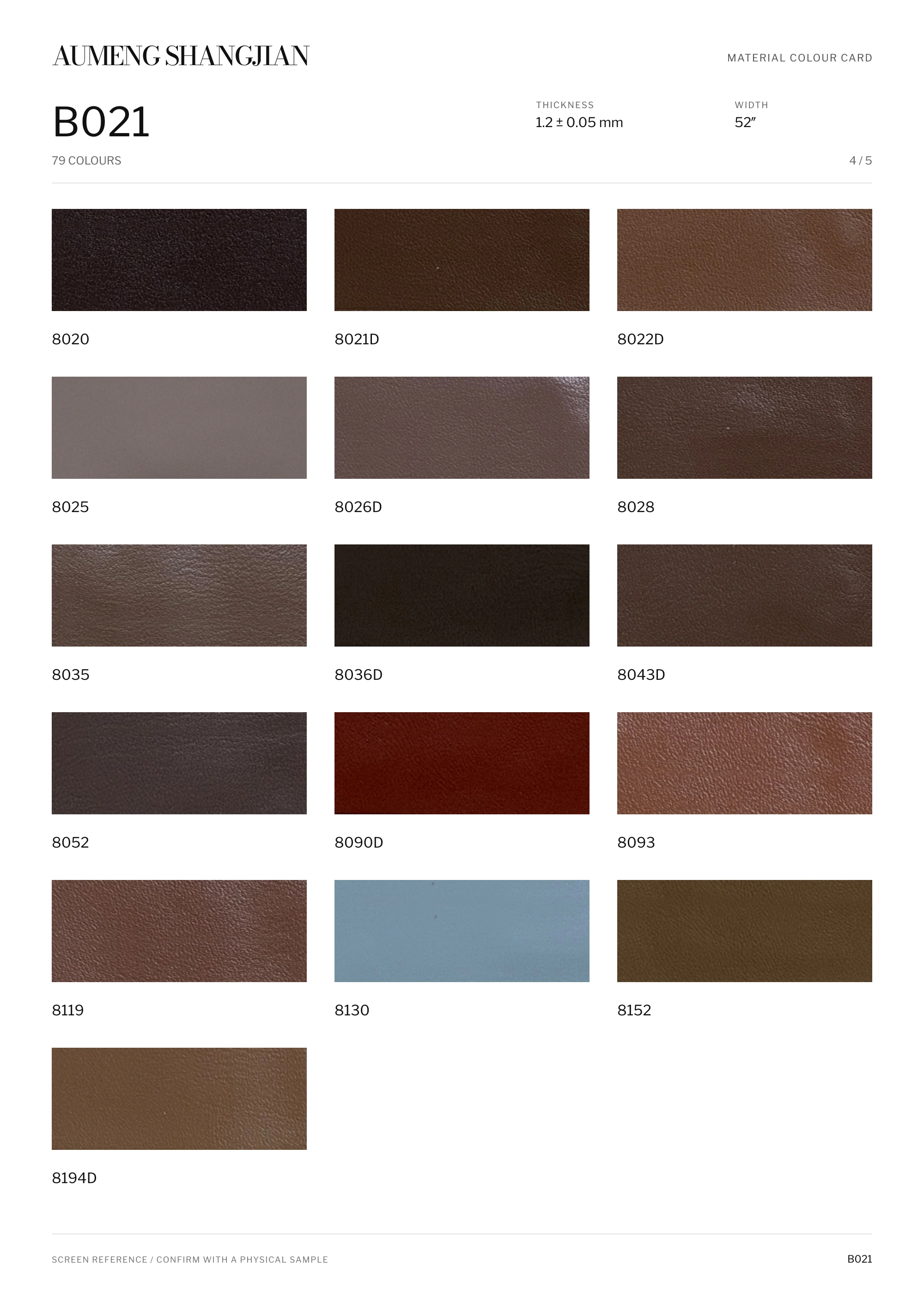 B021 Nappa grain · Electronic colour card · 4 / 5