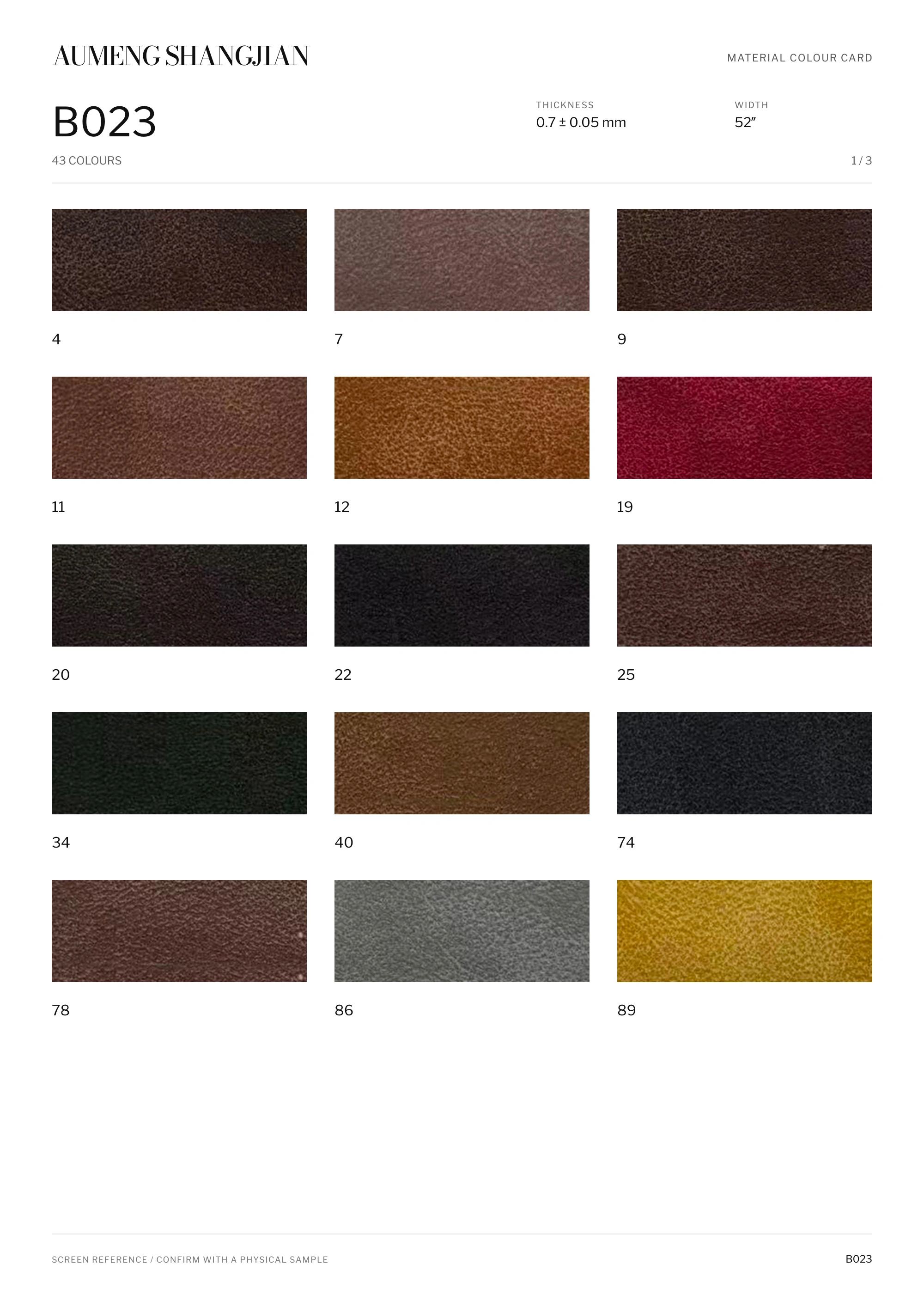 B023 Nappa grain · Electronic colour card · 1 / 3