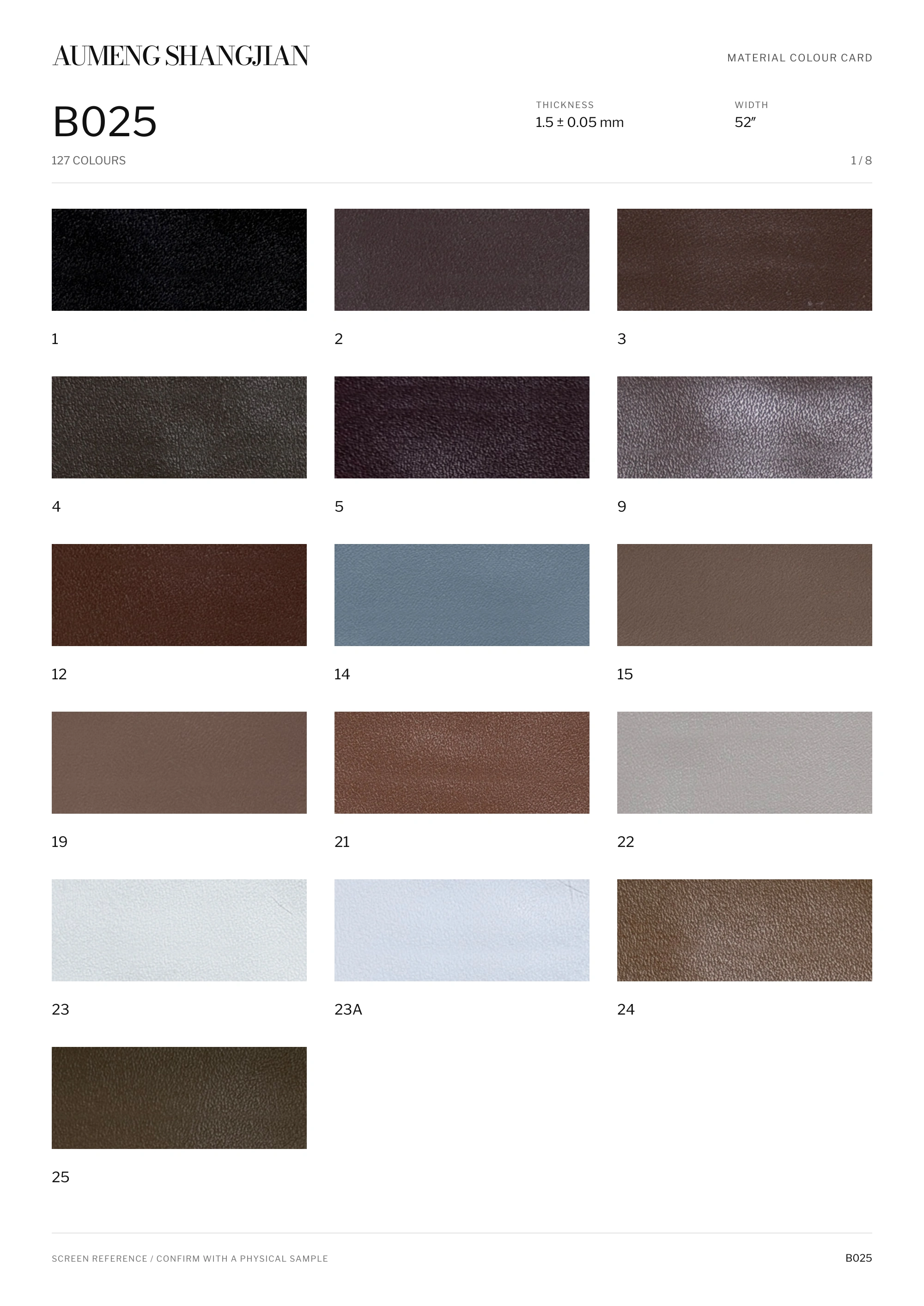 B025 Nappa grain · Electronic colour card · 1 / 8