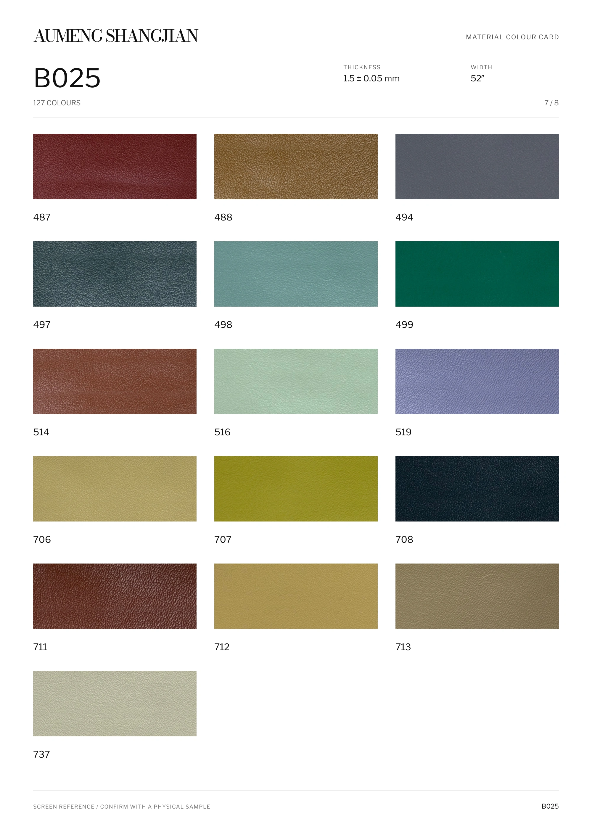 B025 Nappa grain · Electronic colour card · 7 / 8