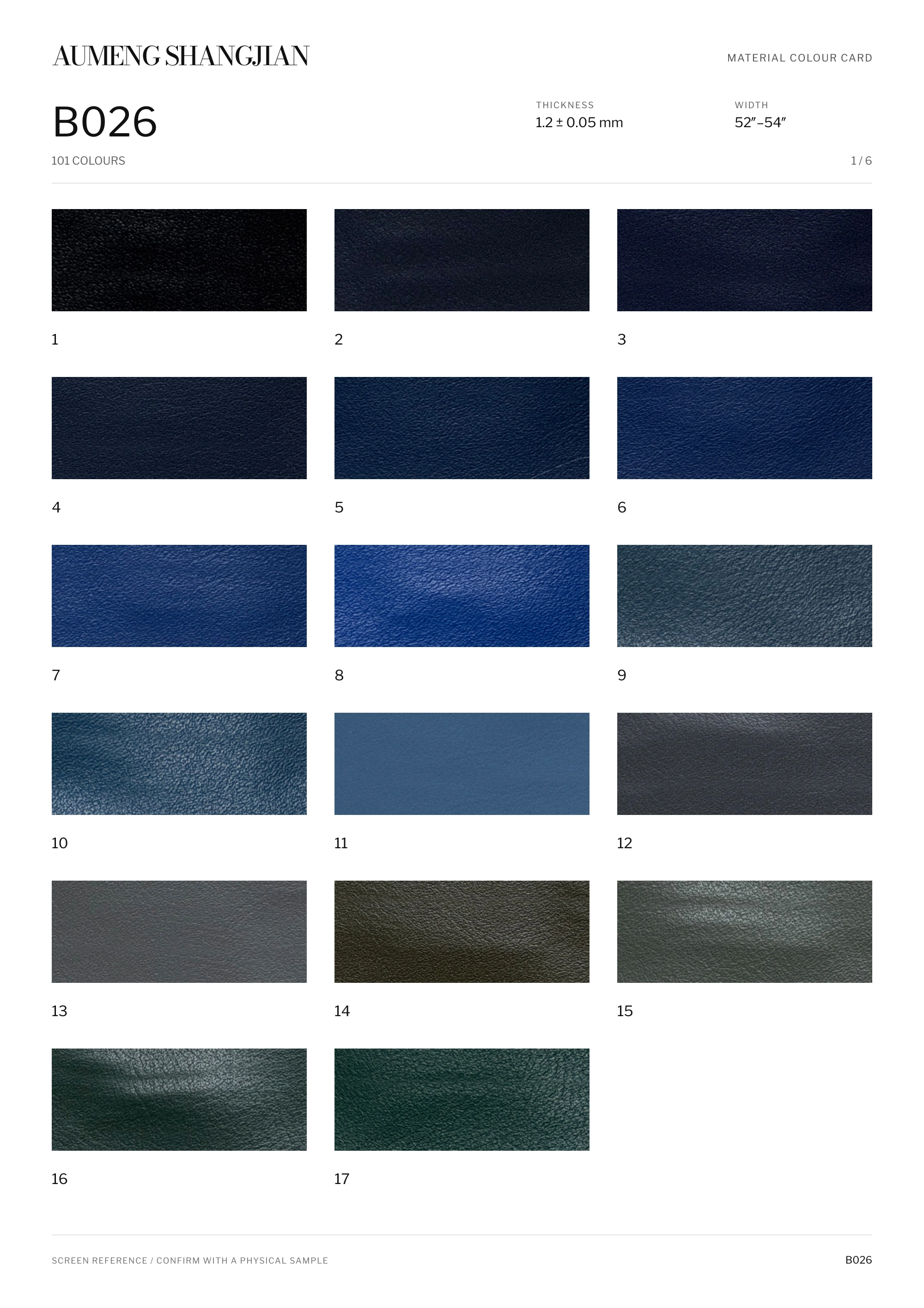 B026 Nappa grain · Electronic colour card · 1 / 6