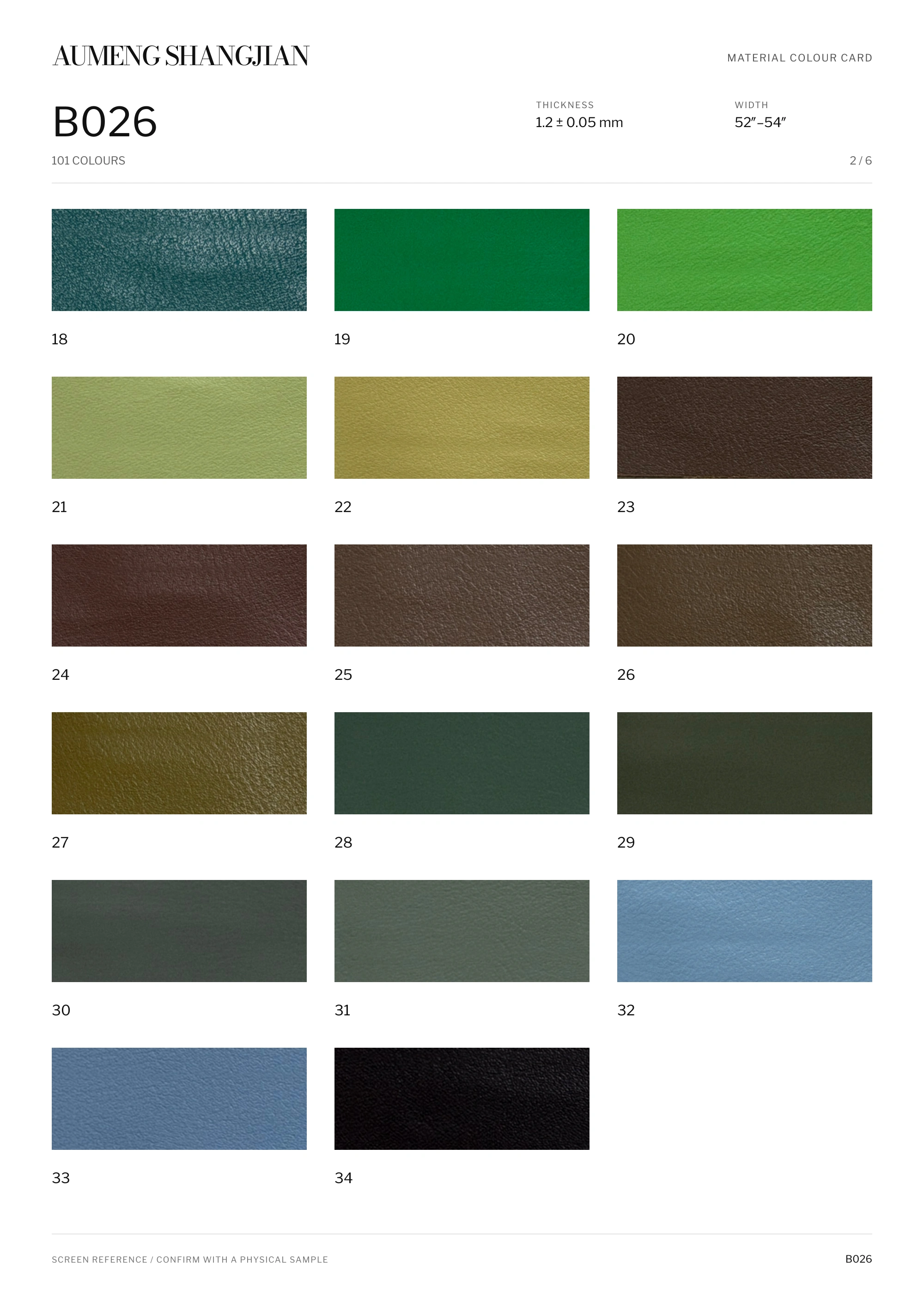B026 Nappa grain · Electronic colour card · 2 / 6