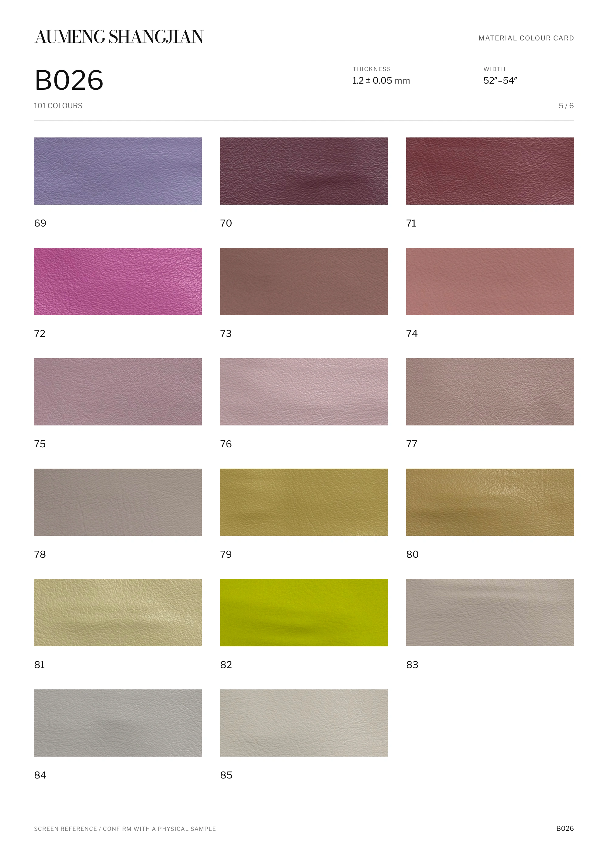 B026 Nappa grain · Electronic colour card · 5 / 6
