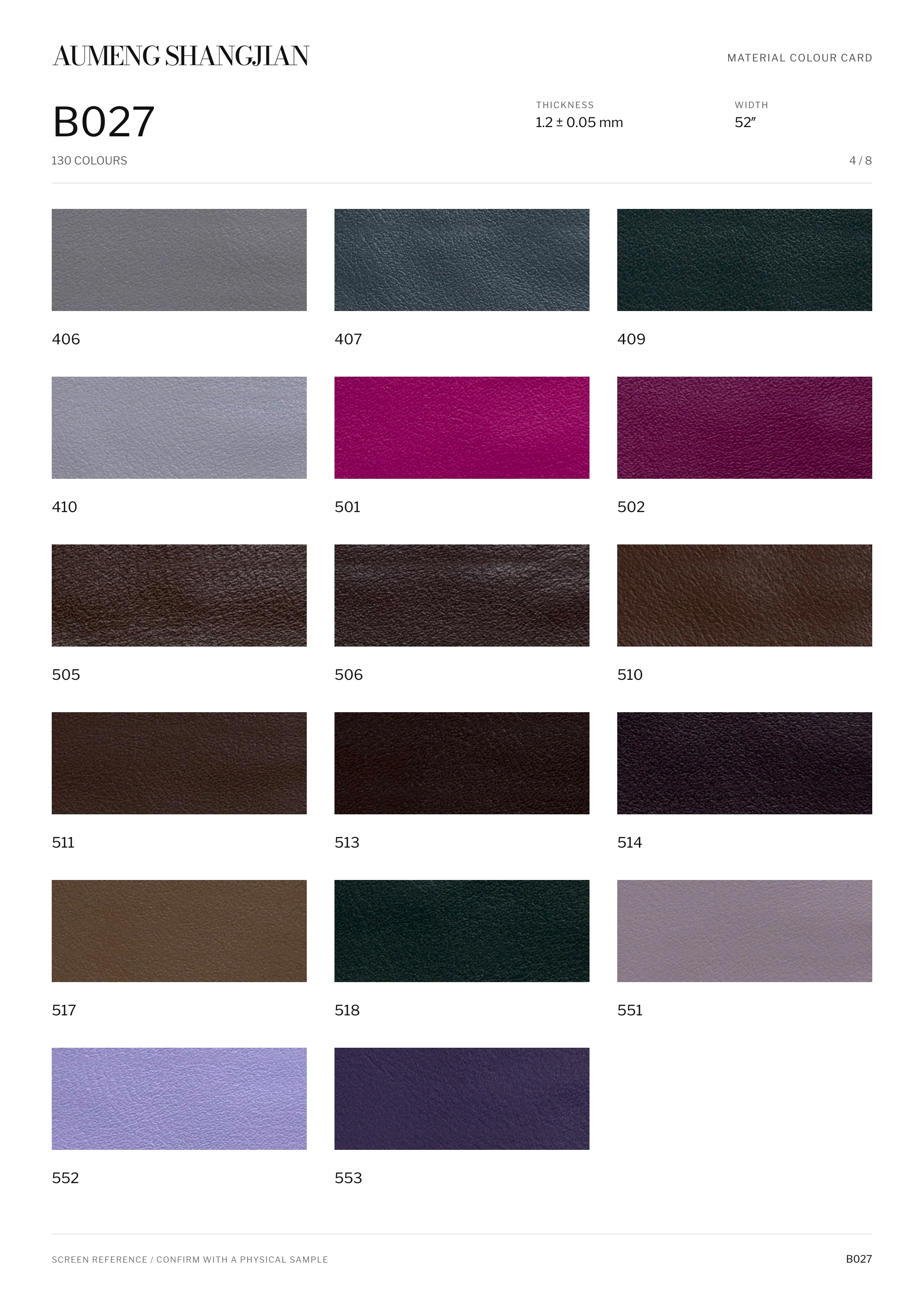 B027 Nappa grain · Electronic colour card · 4 / 8