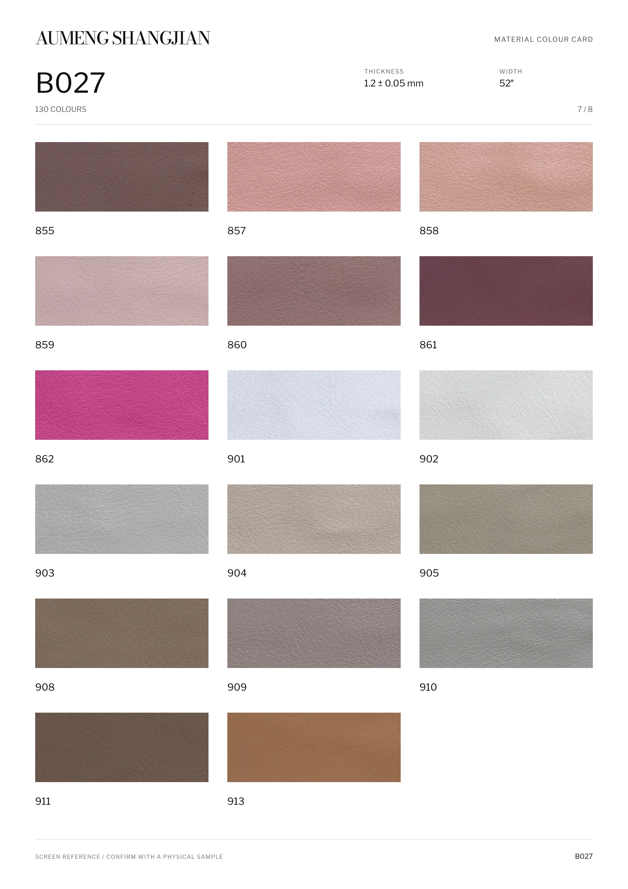 B027 Nappa grain · Electronic colour card · 7 / 8