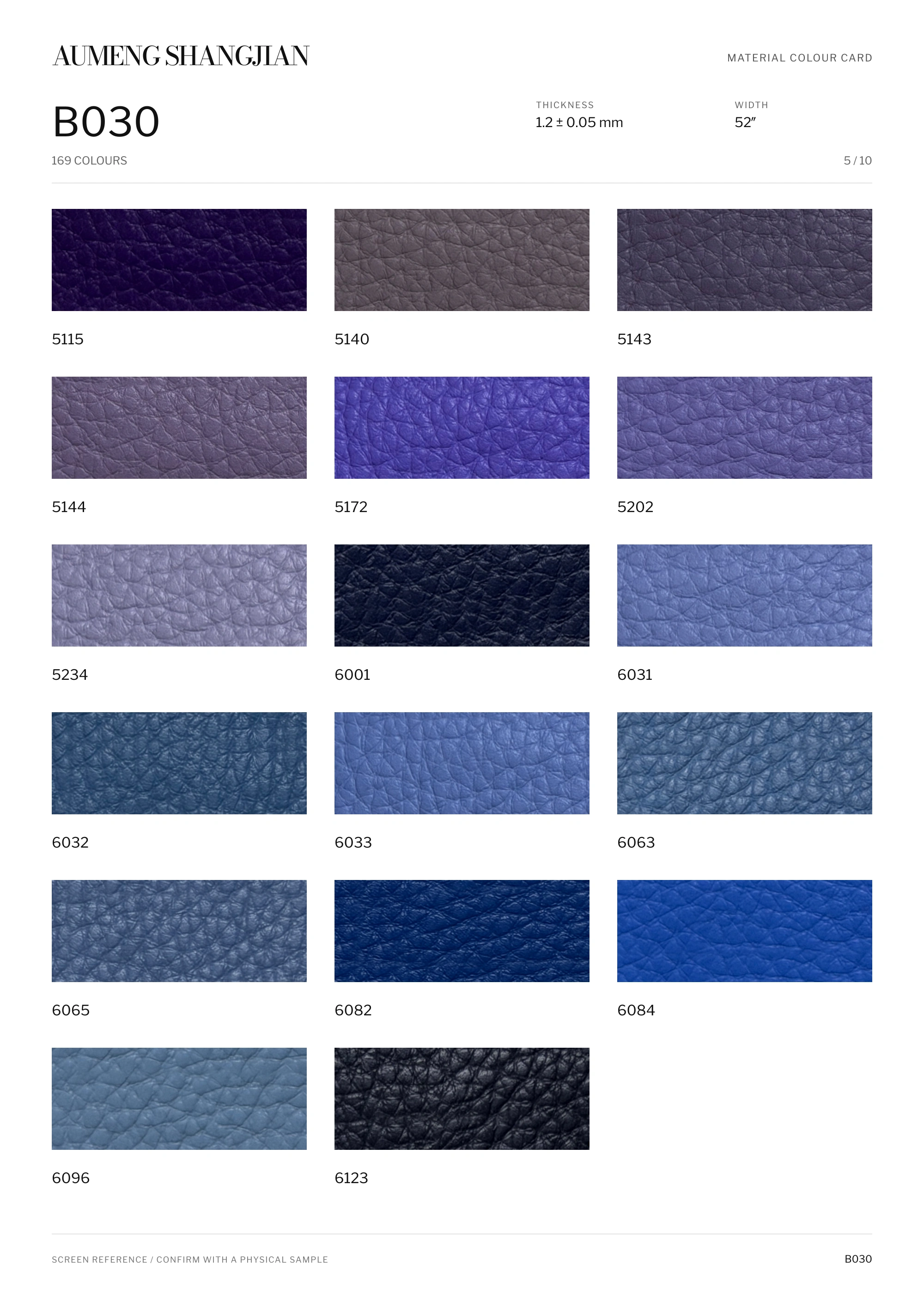 B030 Pebbled grain · Electronic colour card · 5 / 10