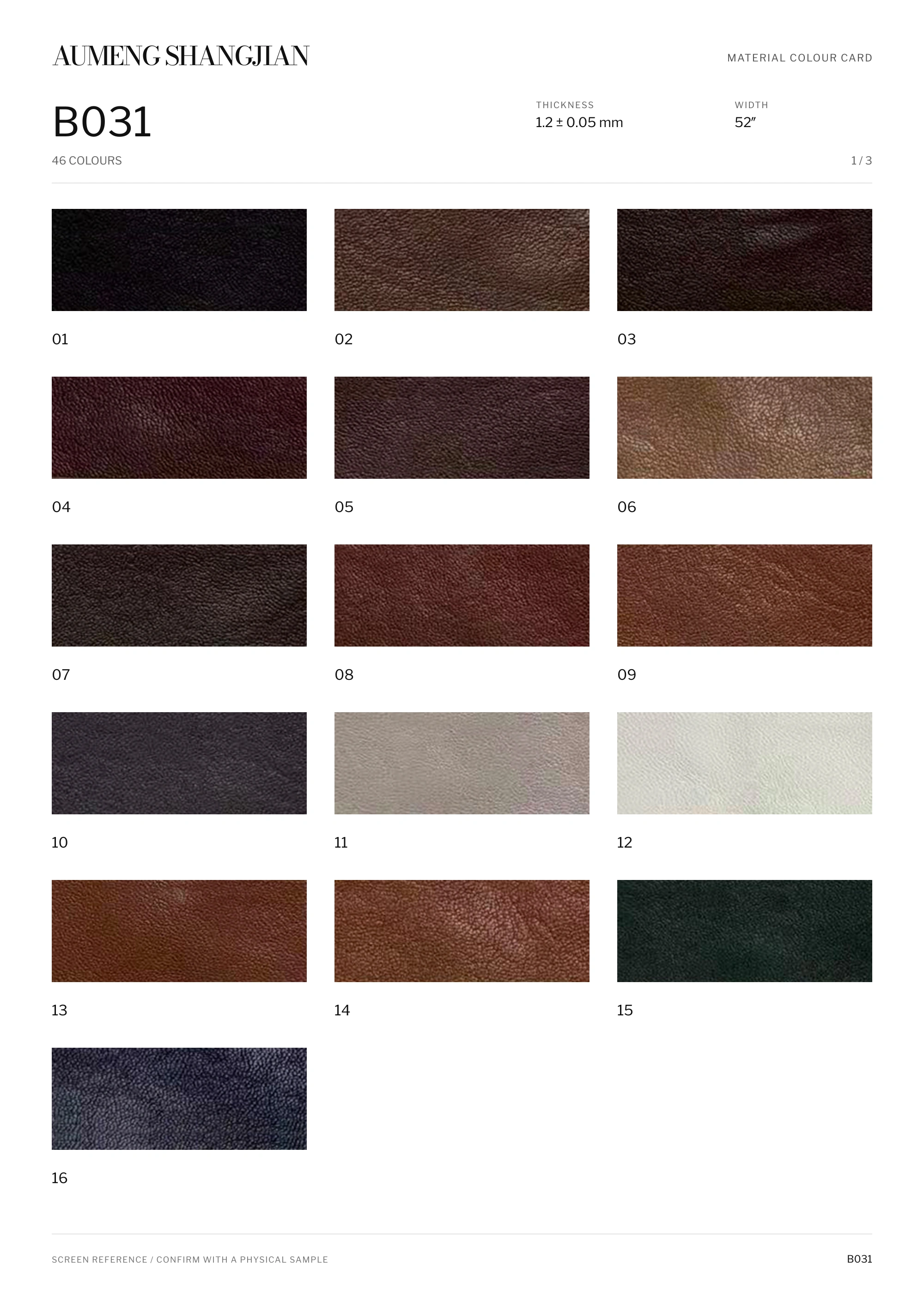 B031 Nappa grain · Electronic colour card · 1 / 3