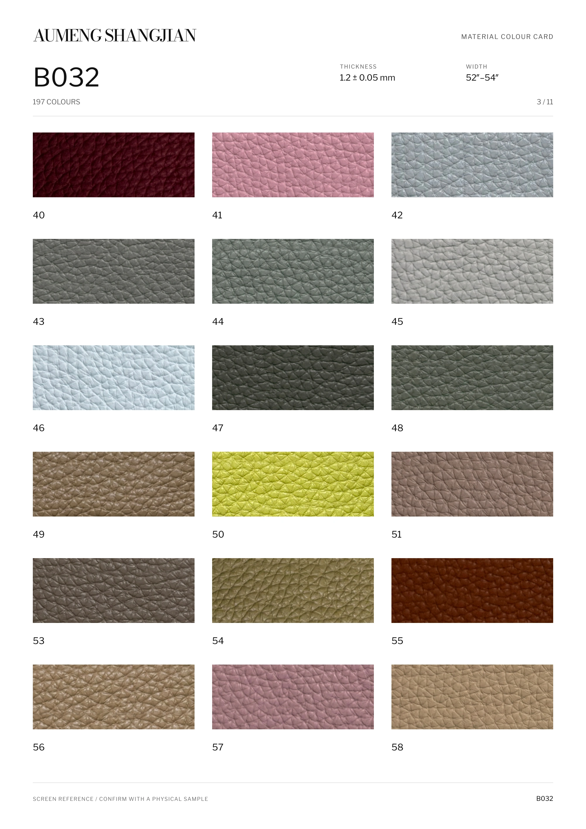 B032 Pebbled grain · Electronic colour card · 3 / 11