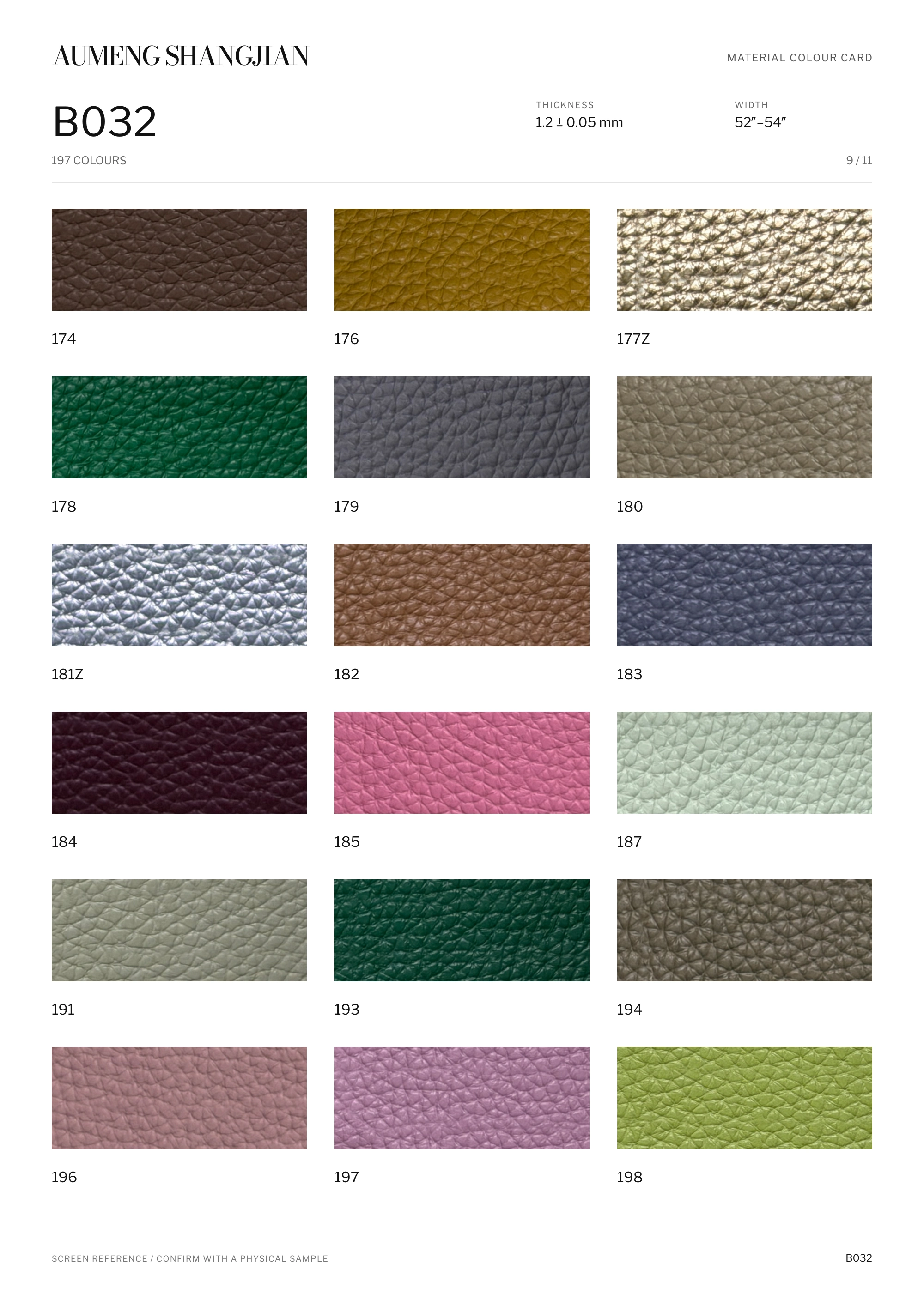 B032 Pebbled grain · Electronic colour card · 9 / 11