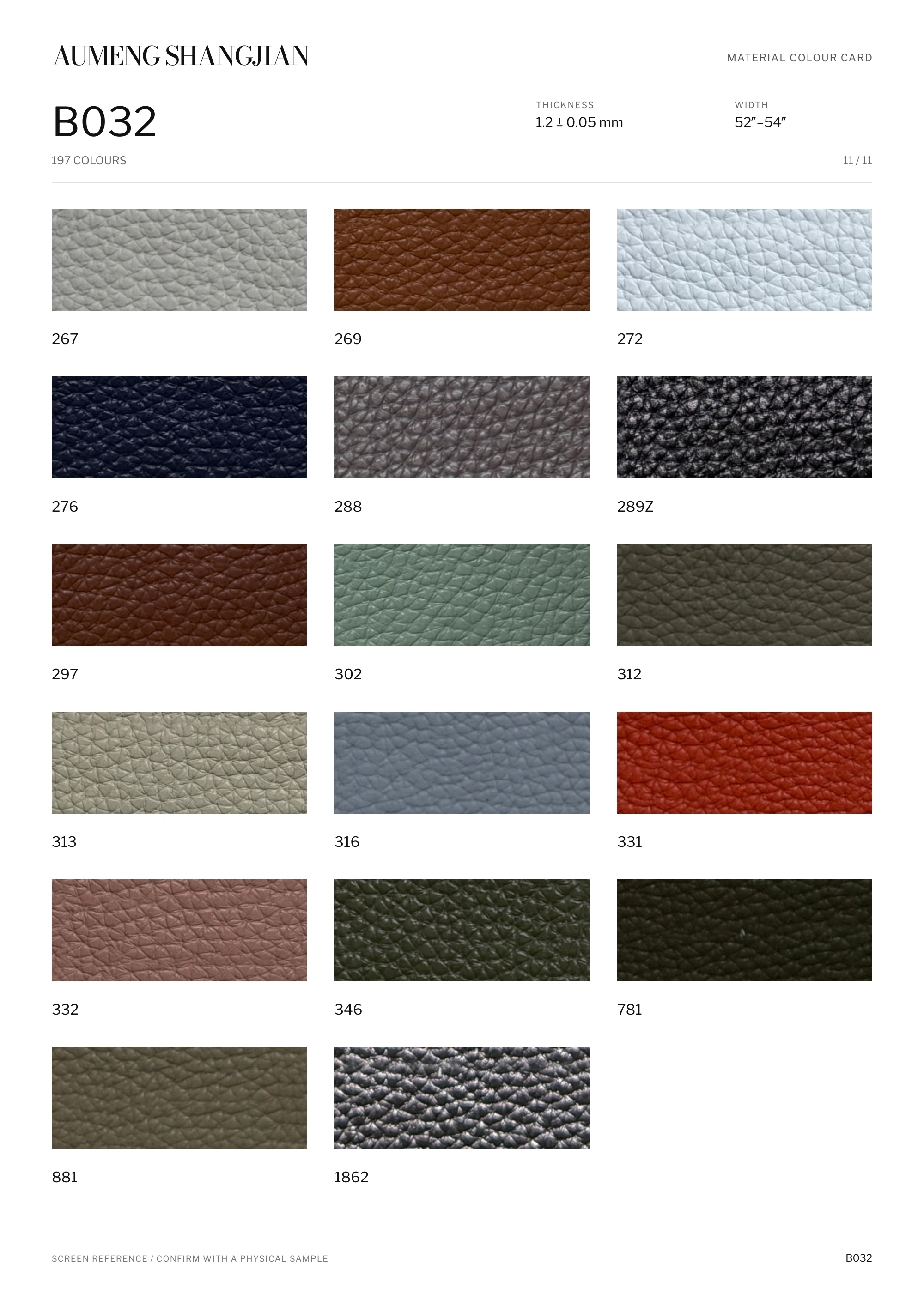 B032 Pebbled grain · Electronic colour card · 11 / 11