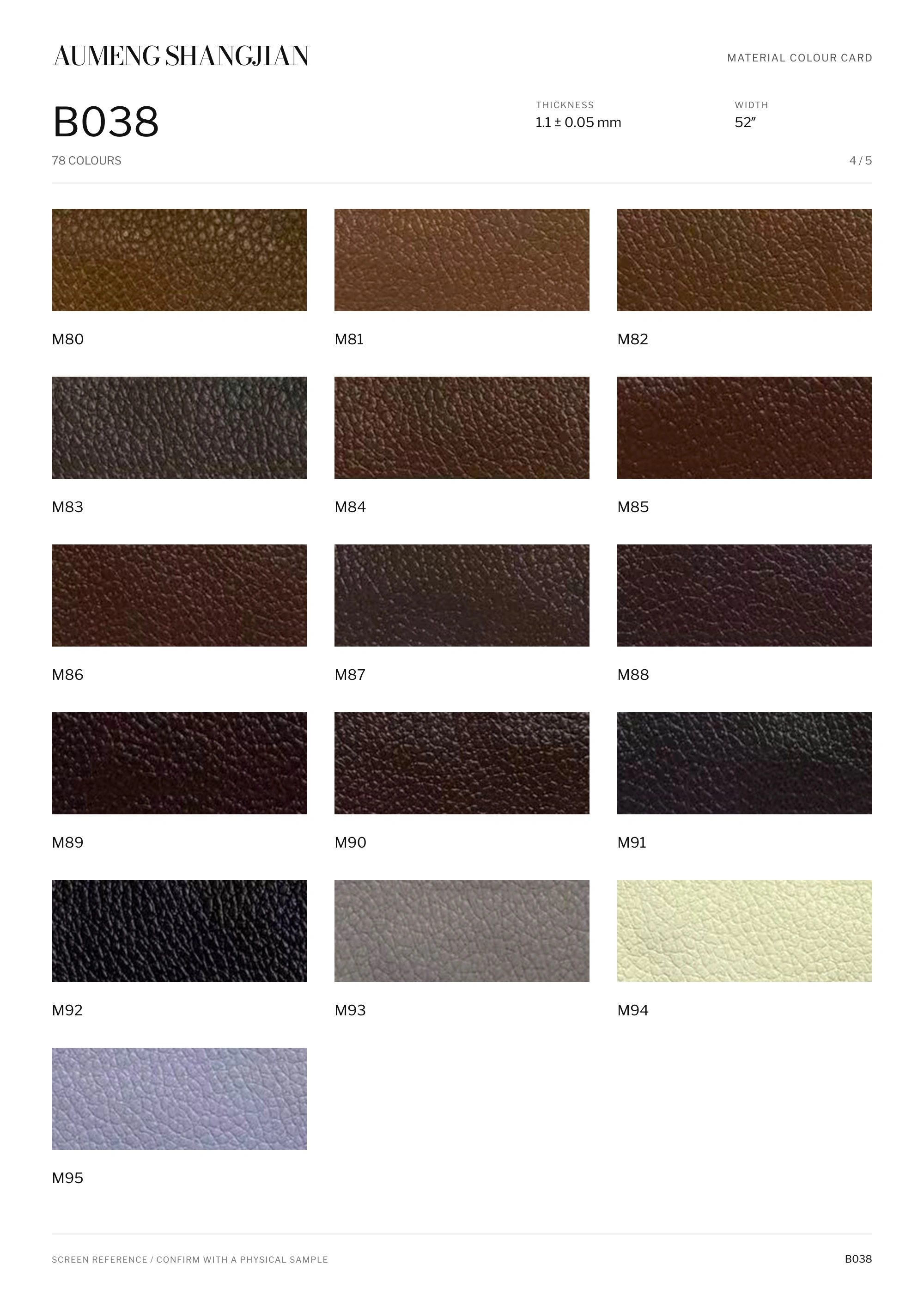 B038 Nappa grain · Electronic colour card · 4 / 5