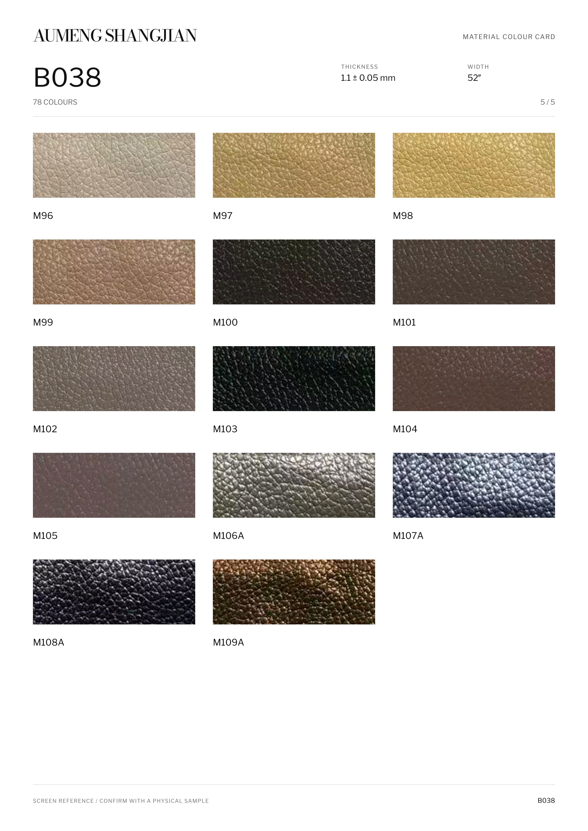 B038 Nappa grain · Electronic colour card · 5 / 5