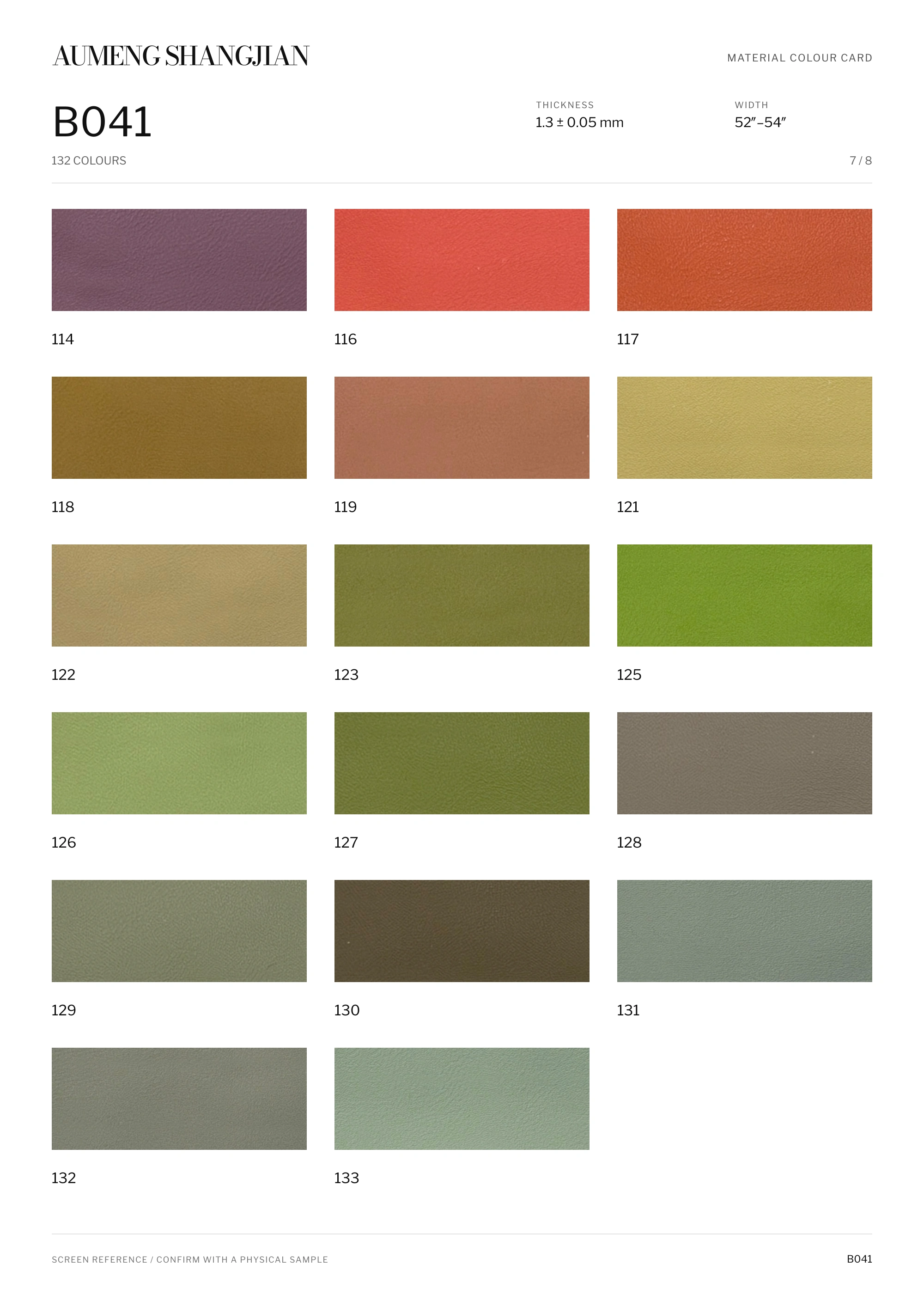 B041 Smooth surface · Electronic colour card · 7 / 8