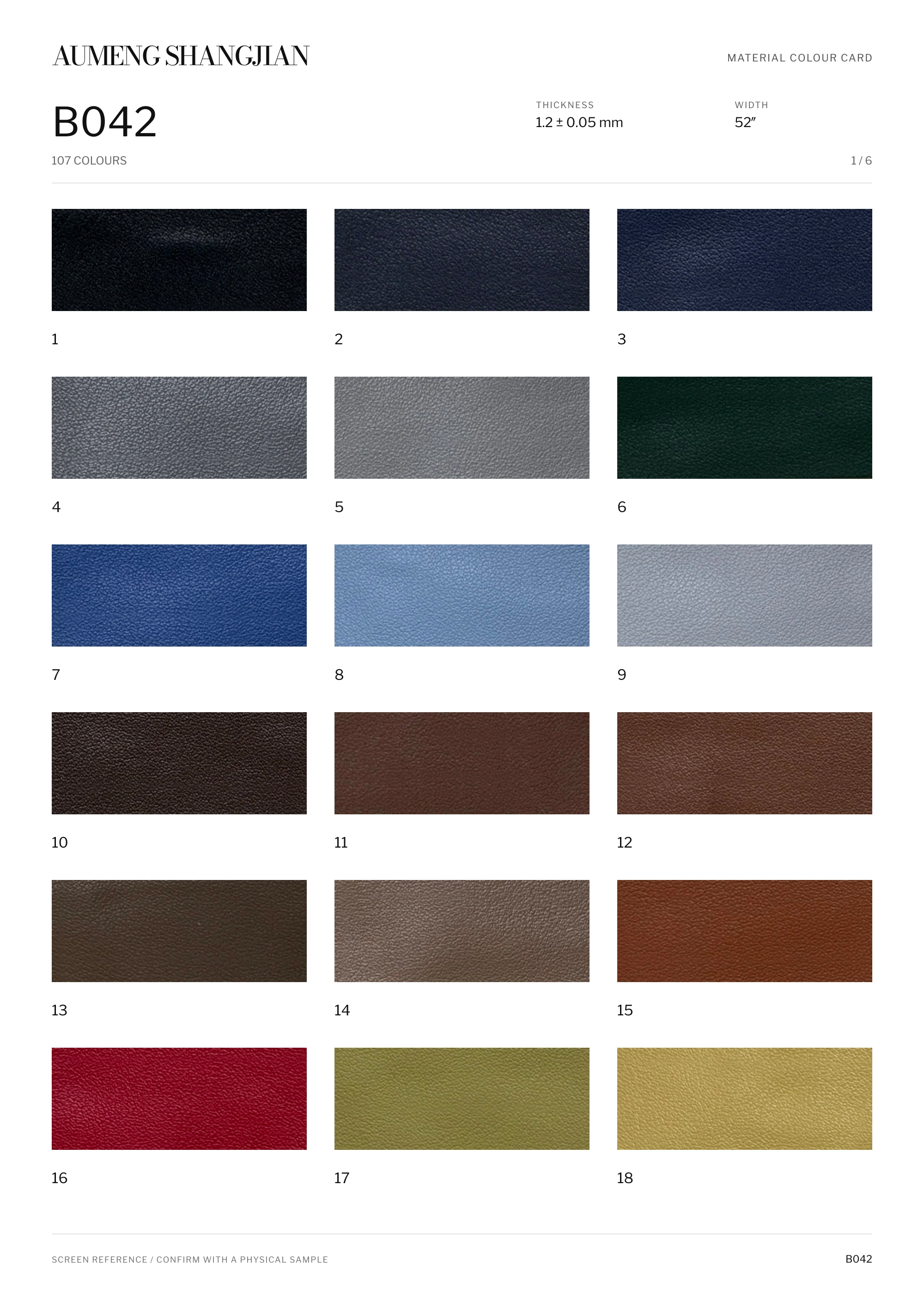 B042 Nappa grain · Electronic colour card · 1 / 6