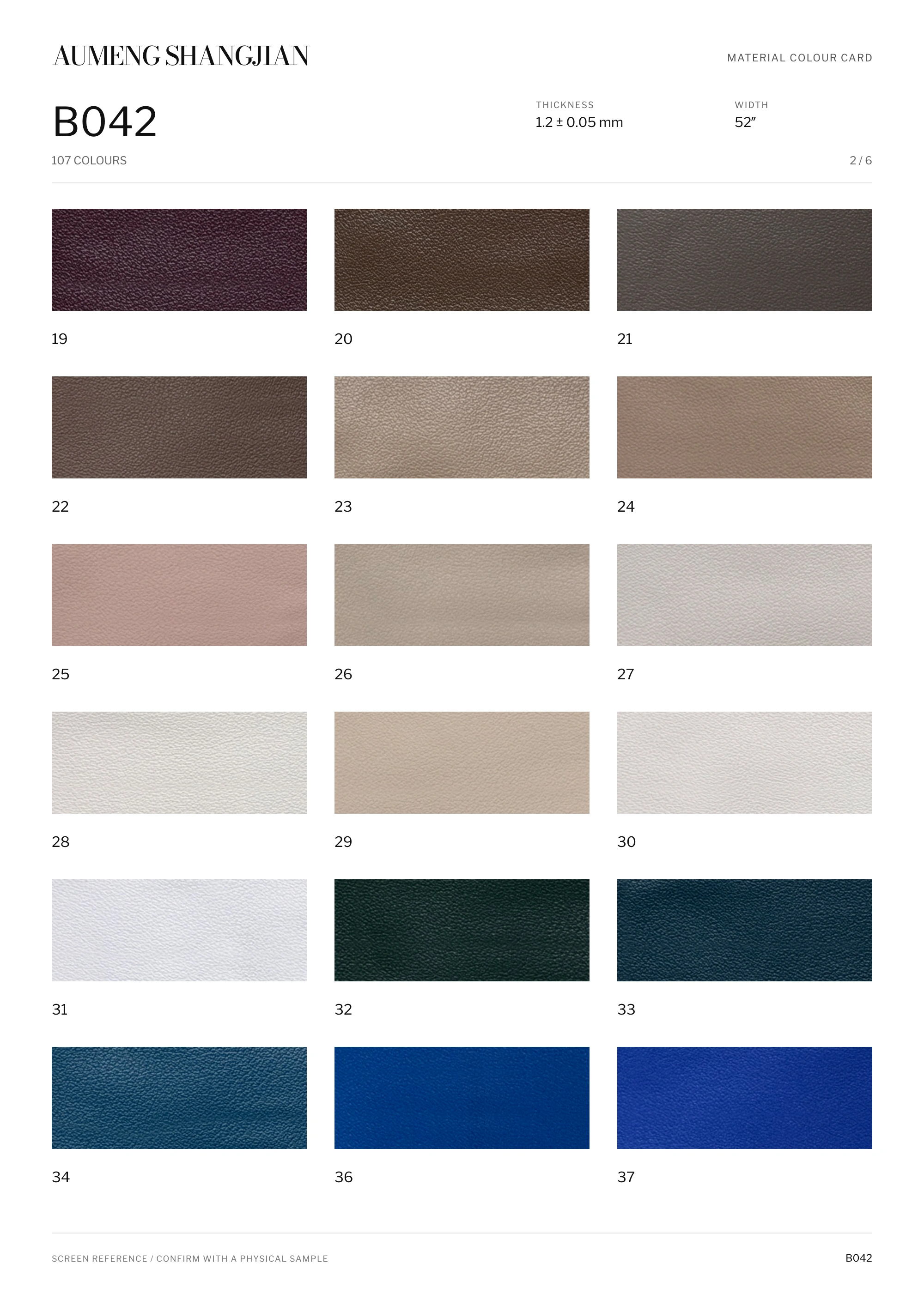 B042 Nappa grain · Electronic colour card · 2 / 6