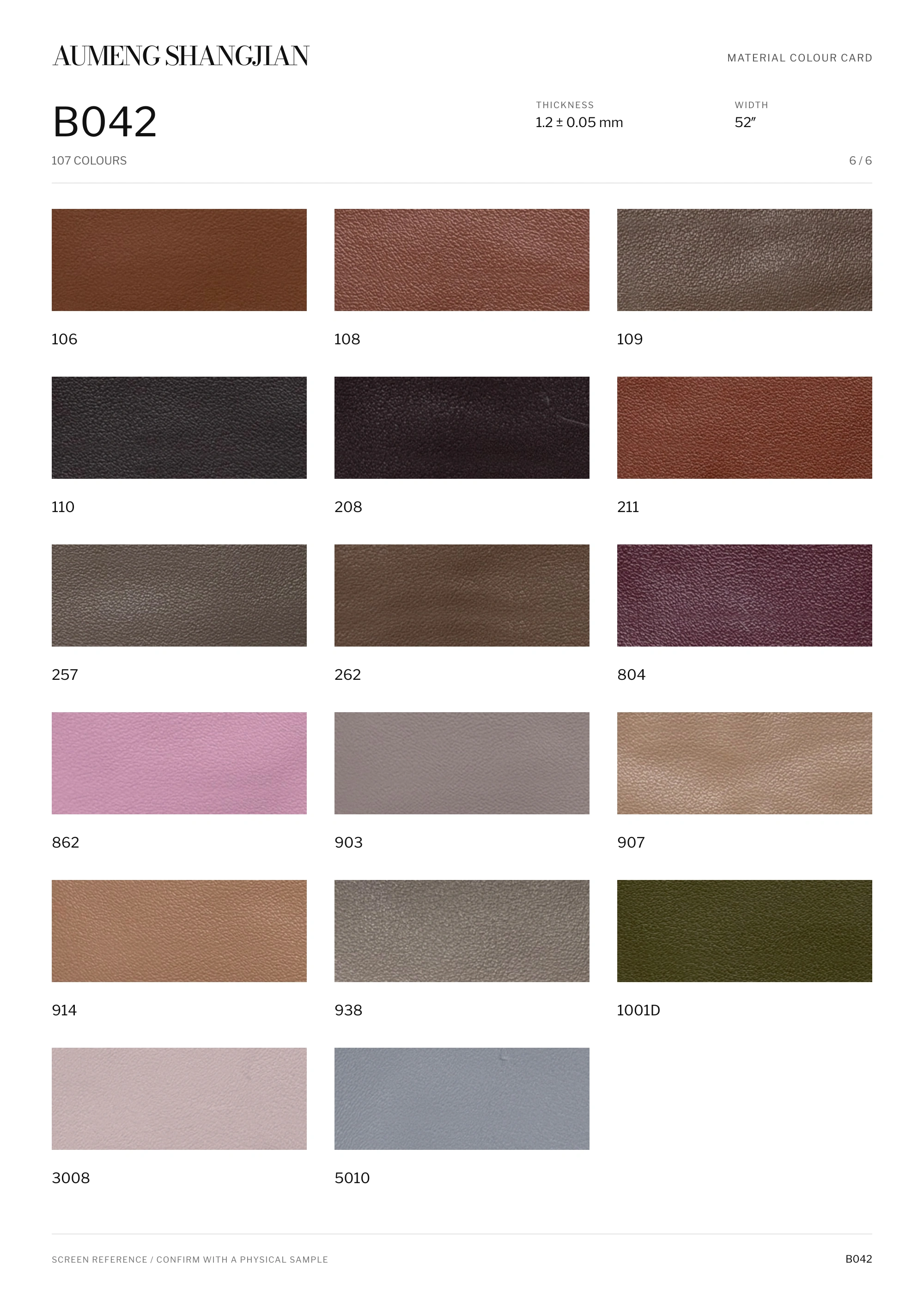 B042 Nappa grain · Electronic colour card · 6 / 6